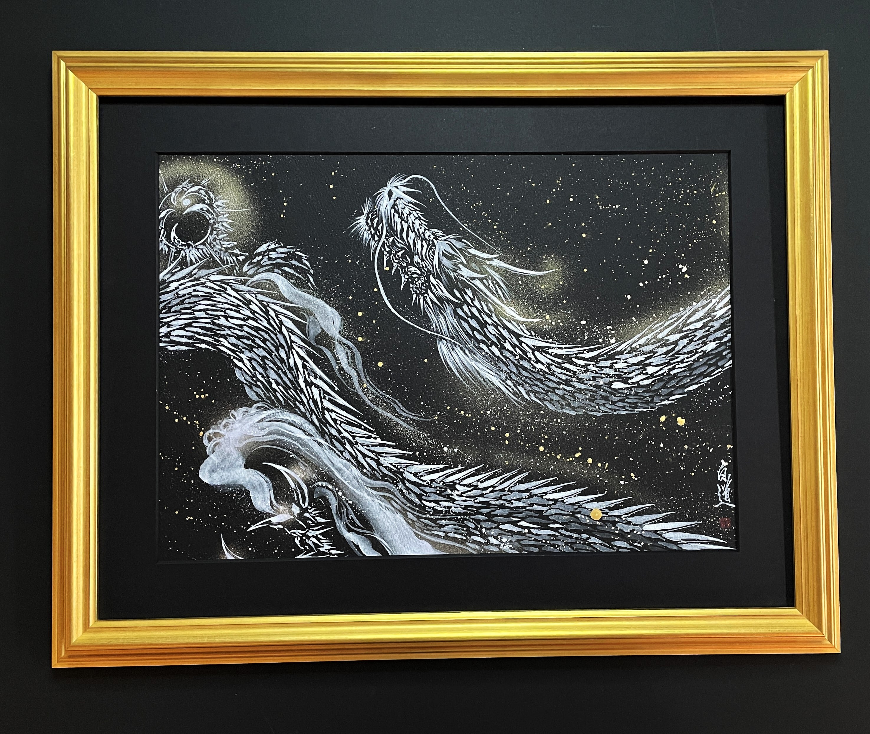 現代水墨画家 絵師白道 「白龍 浮遊」直筆作品 真筆証明書付 高級額装