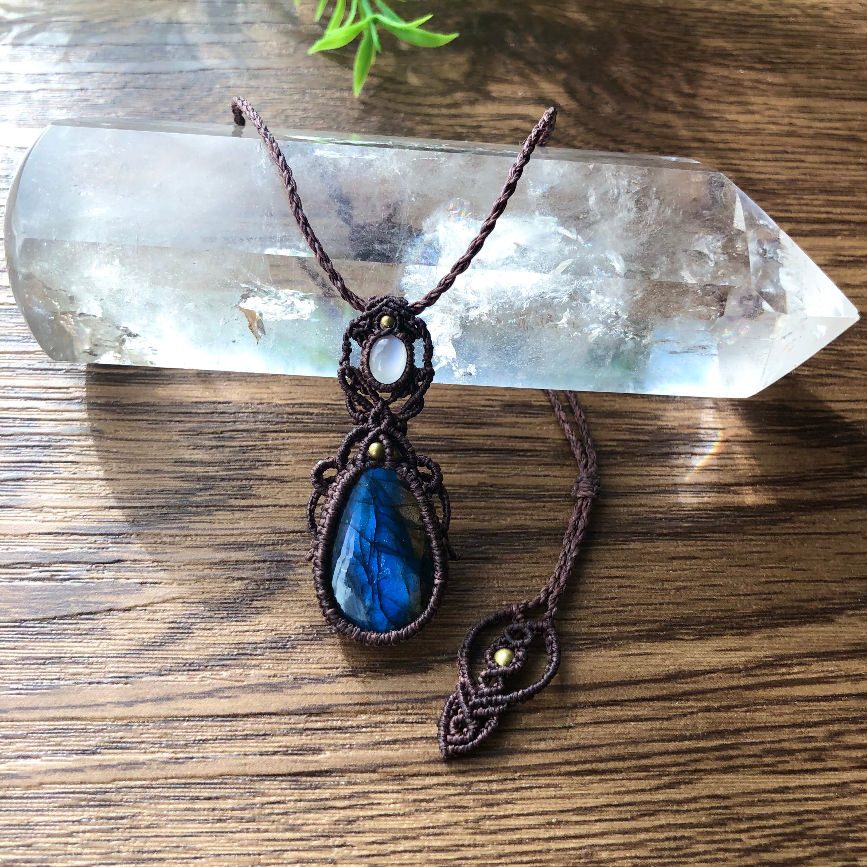 ラブラドライト ムーンストーン マクラメネックレス | Handmade shop