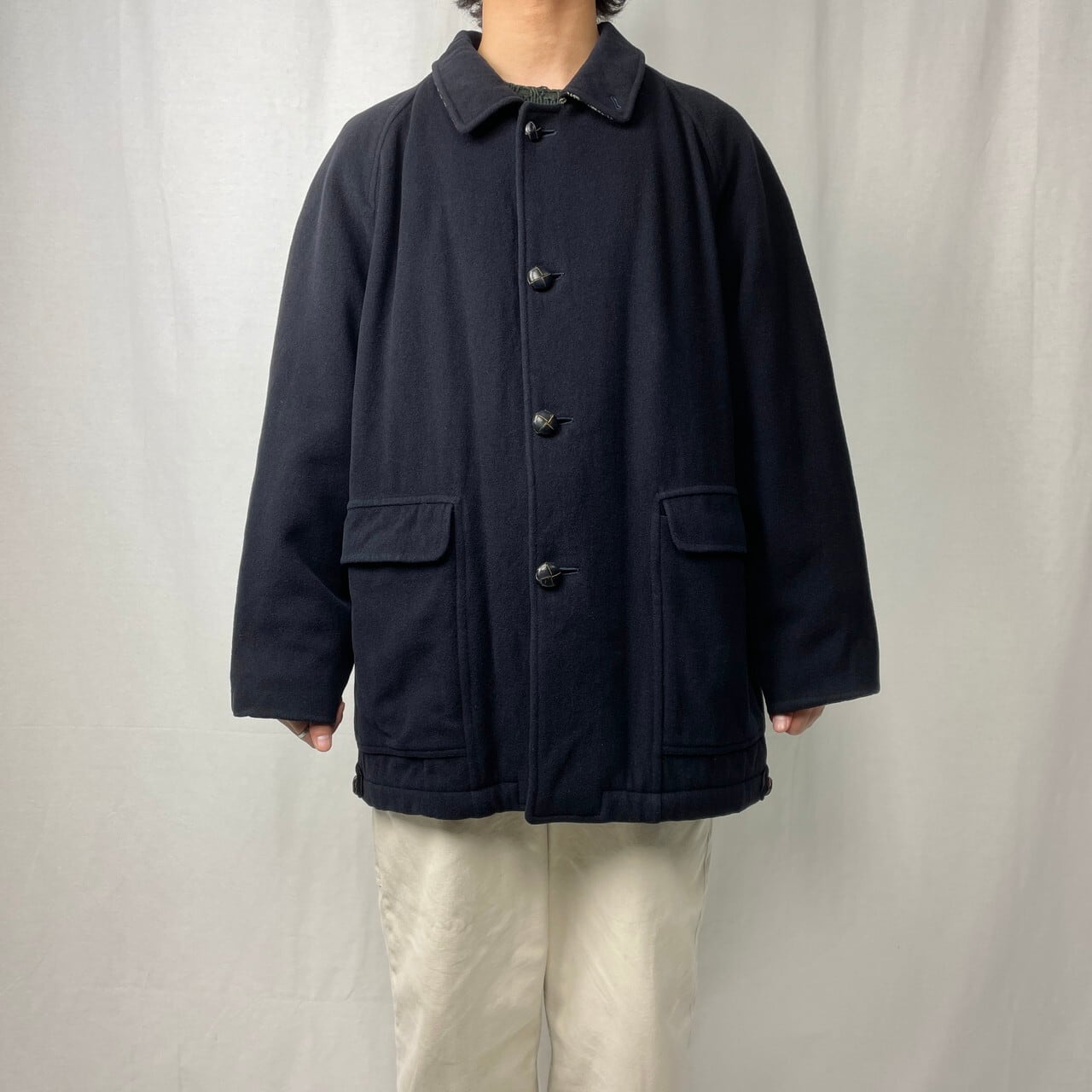 80年代 英国製 Burberry's バーバリー ウールハーフコート メンズXL