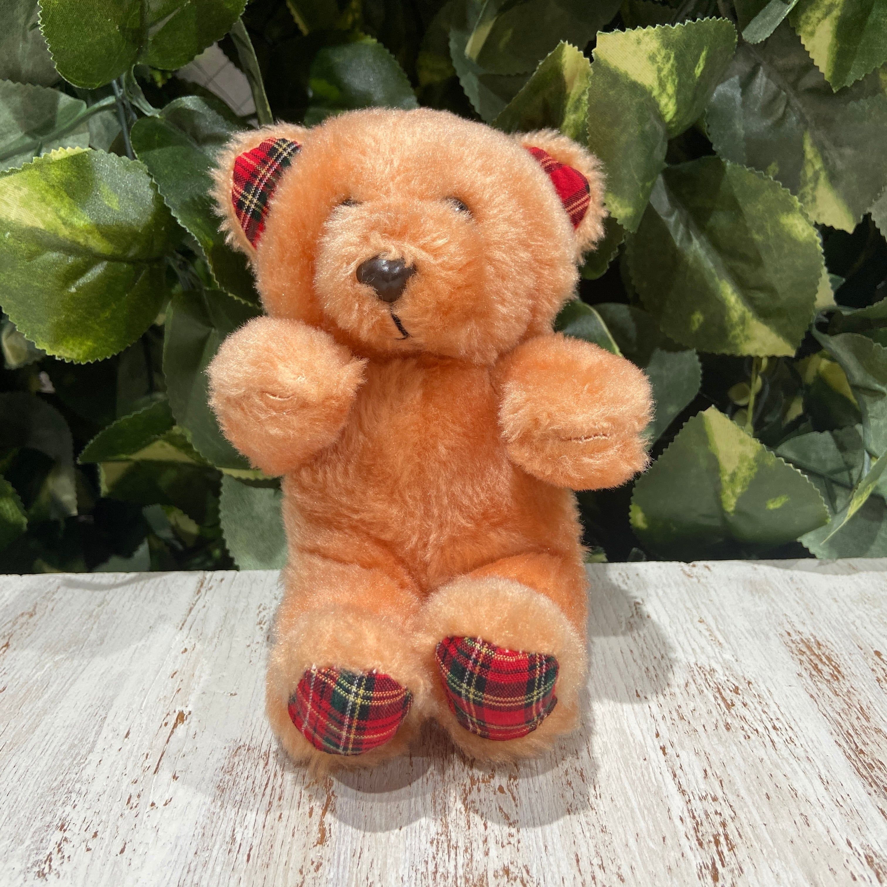 ☆お座りベアちゃん☆タータンチェック柄☆手のひらサイズ☆90s☆クマ