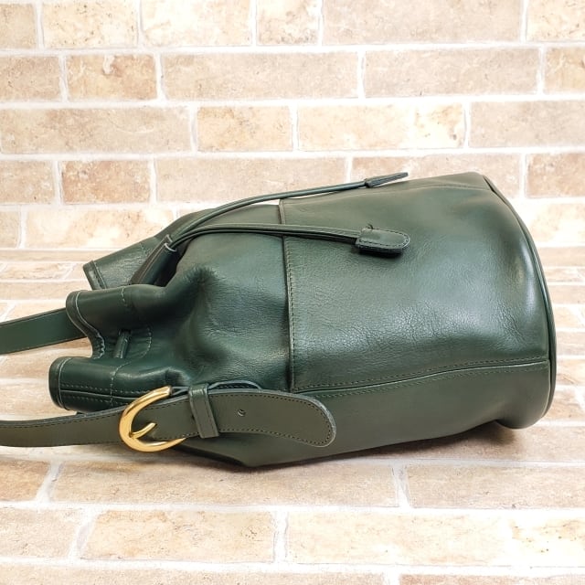 オールドコーチ ☆USA製 レザー 巾着 ショルダーバッグ グリーン
