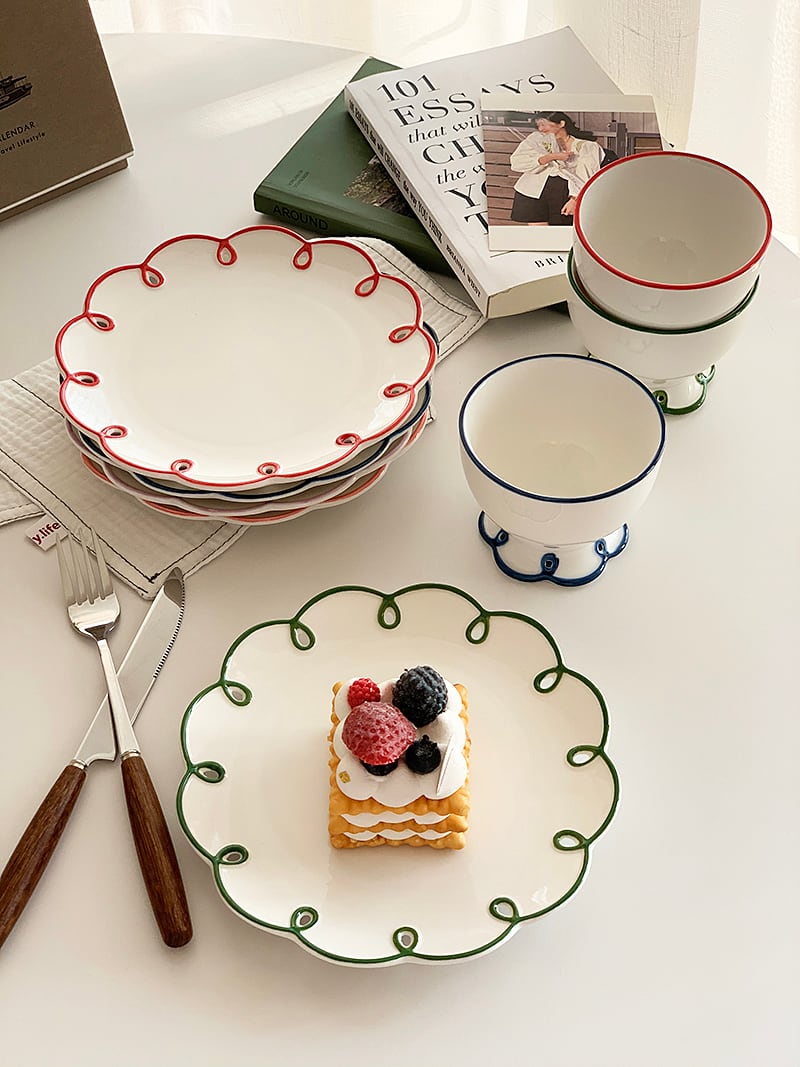 3colors/2type/バイカラーレトロラインプレート カップ お皿 お椀