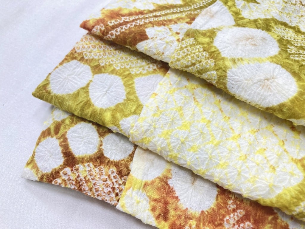 有松絞り【浴衣】向日葵 夏着物 綿 有松鳴海絞り 黄色 黄緑 茶 白 091