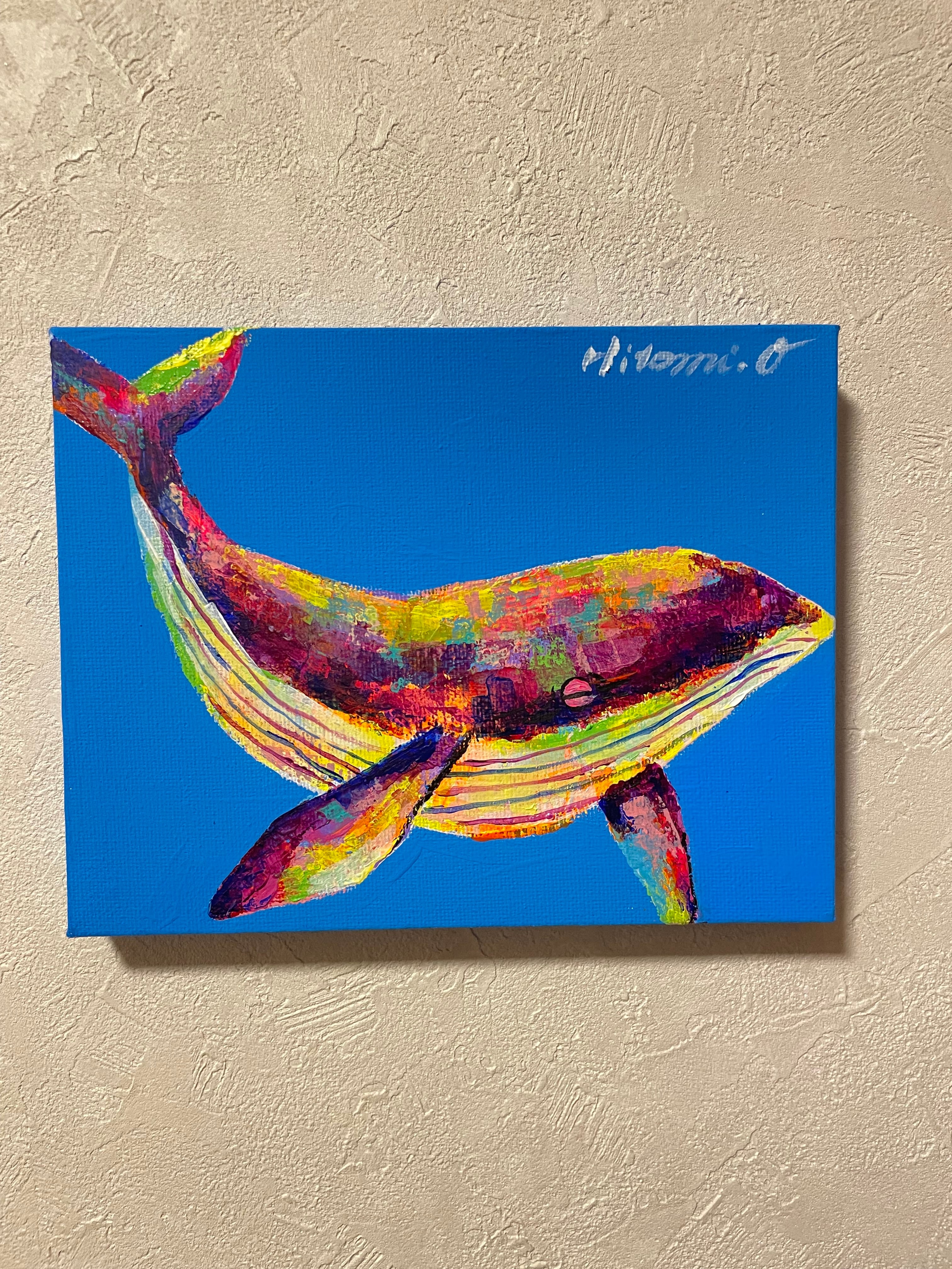 A-160/24】動物画 くじら 絵画 キャンバス 真作 インテリア 作品証明