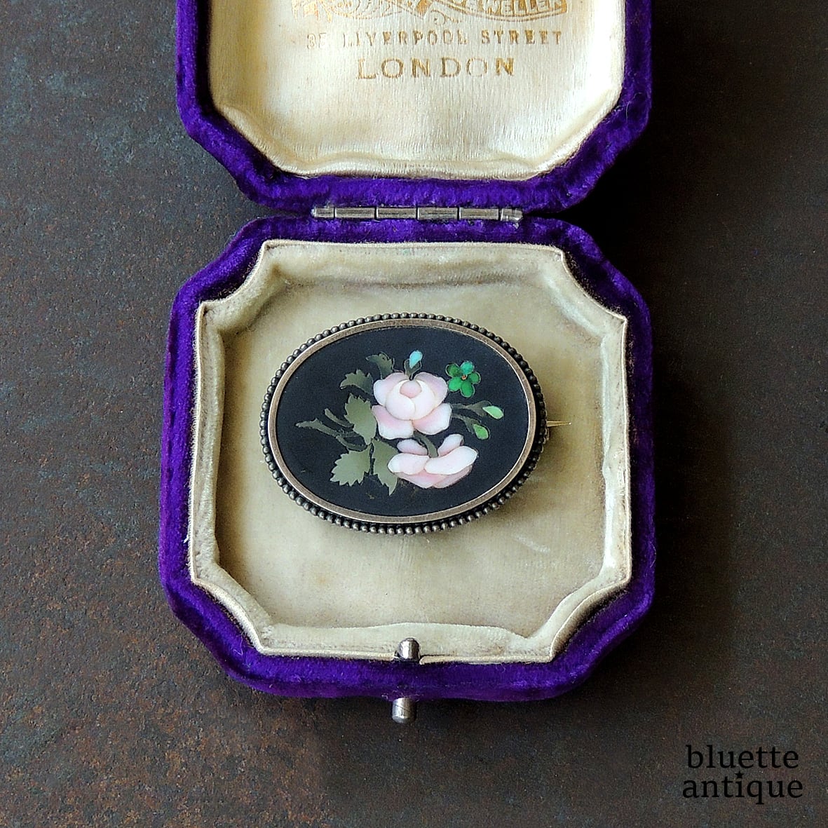 アンティーク フローレンス・モザイク ピエトラ・ドゥーラ ブローチ