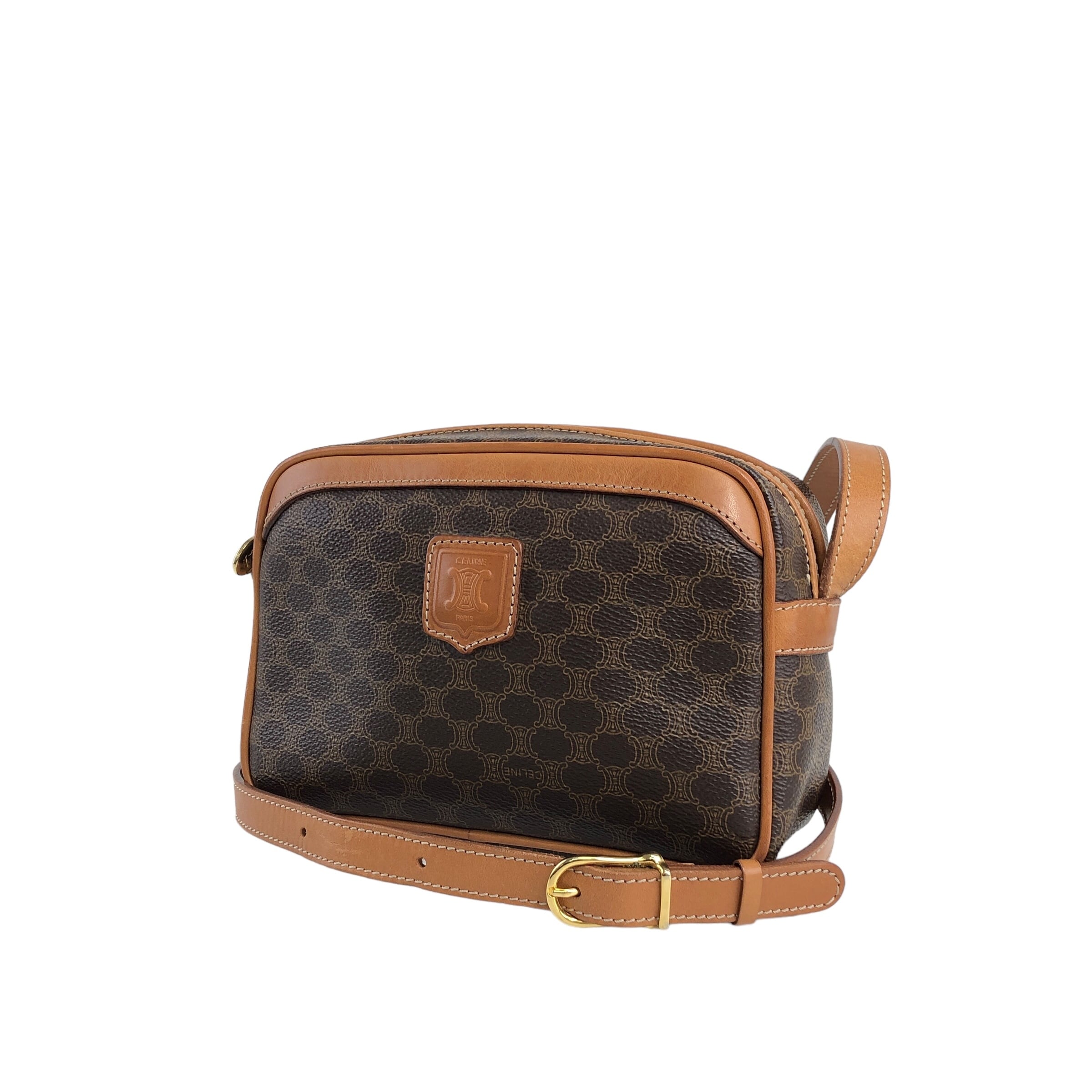 CELINE セリーヌ マカダム ショルダーバッグ ブラウン ブラゾン型押し