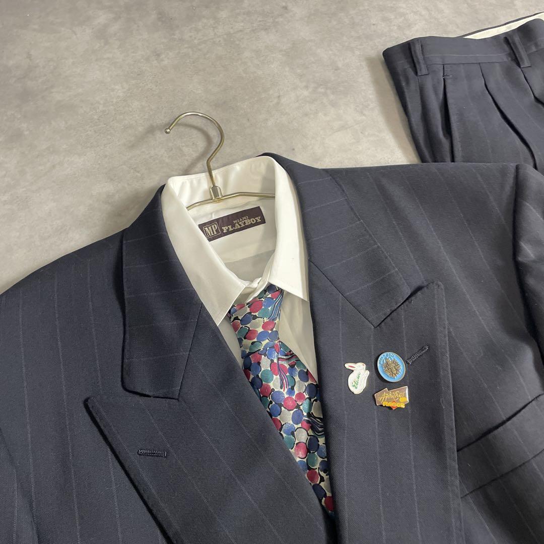 90s ヴィンテージ スーツ ダブル セットアップ ピンズvol.74 紺白赤