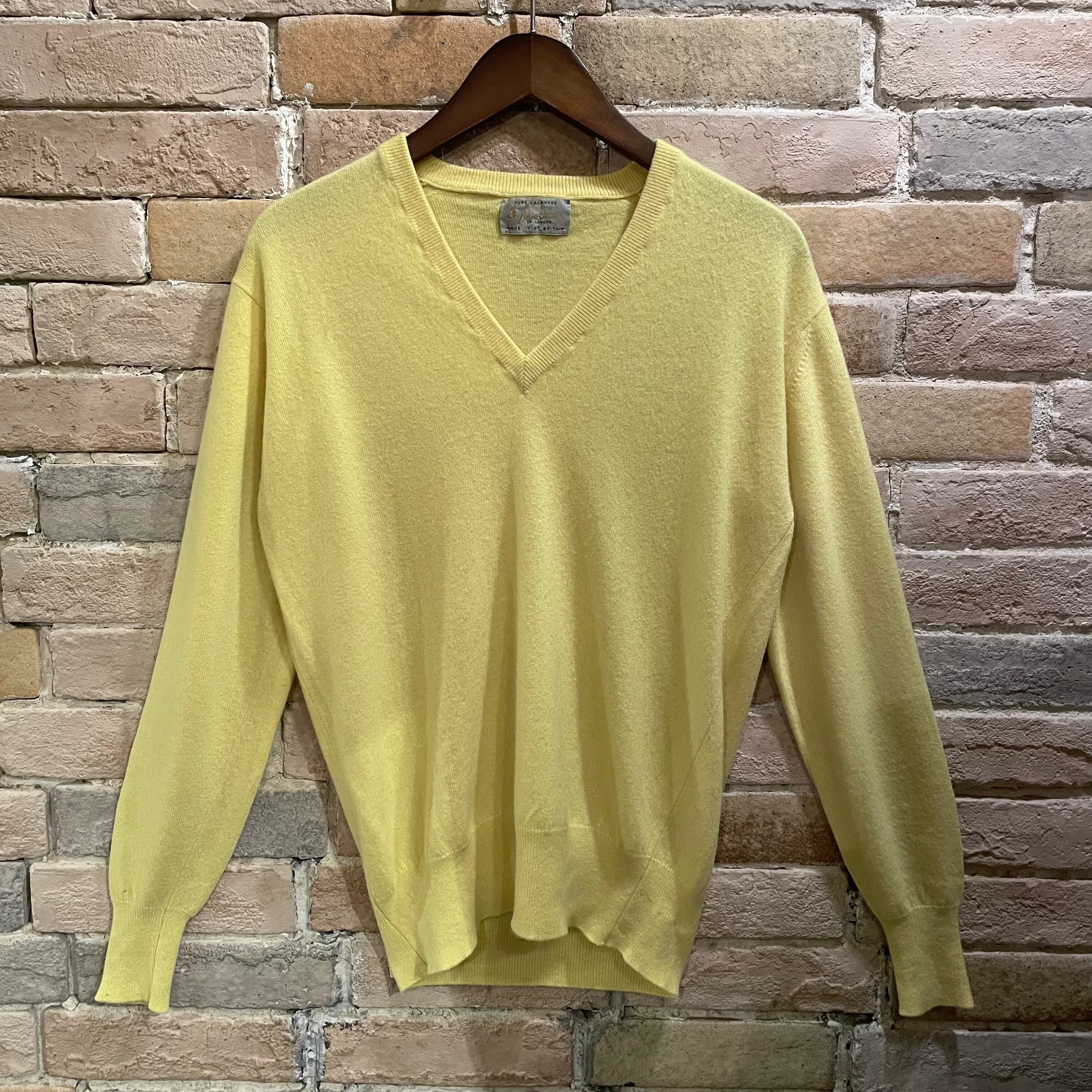 Aquascutum イングランド製 サイズ38 カシミヤ100% イエロー Vネック