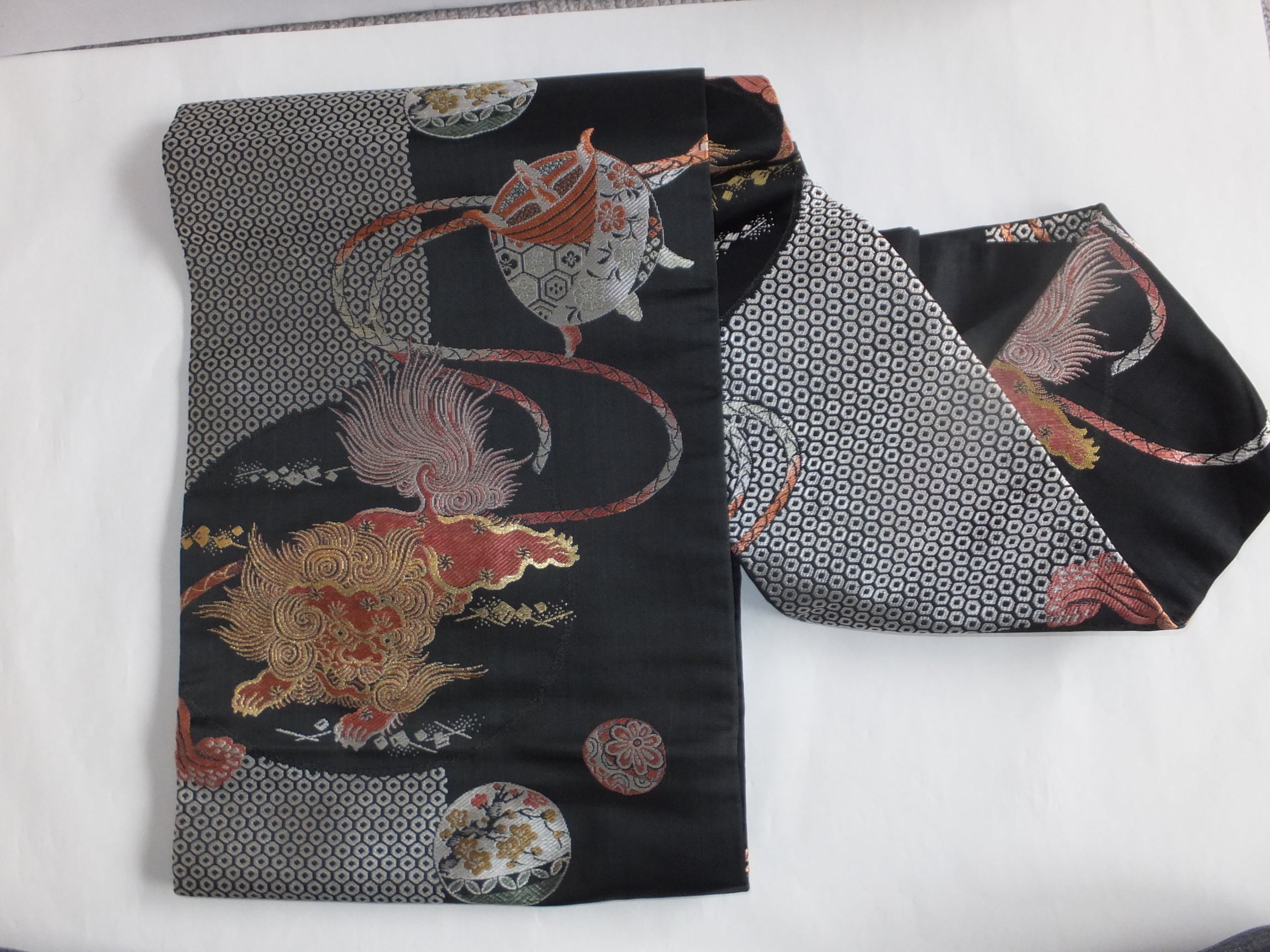 アンティーク名古屋帯 唐獅子と駒 342センチ | 桃庵 momoann