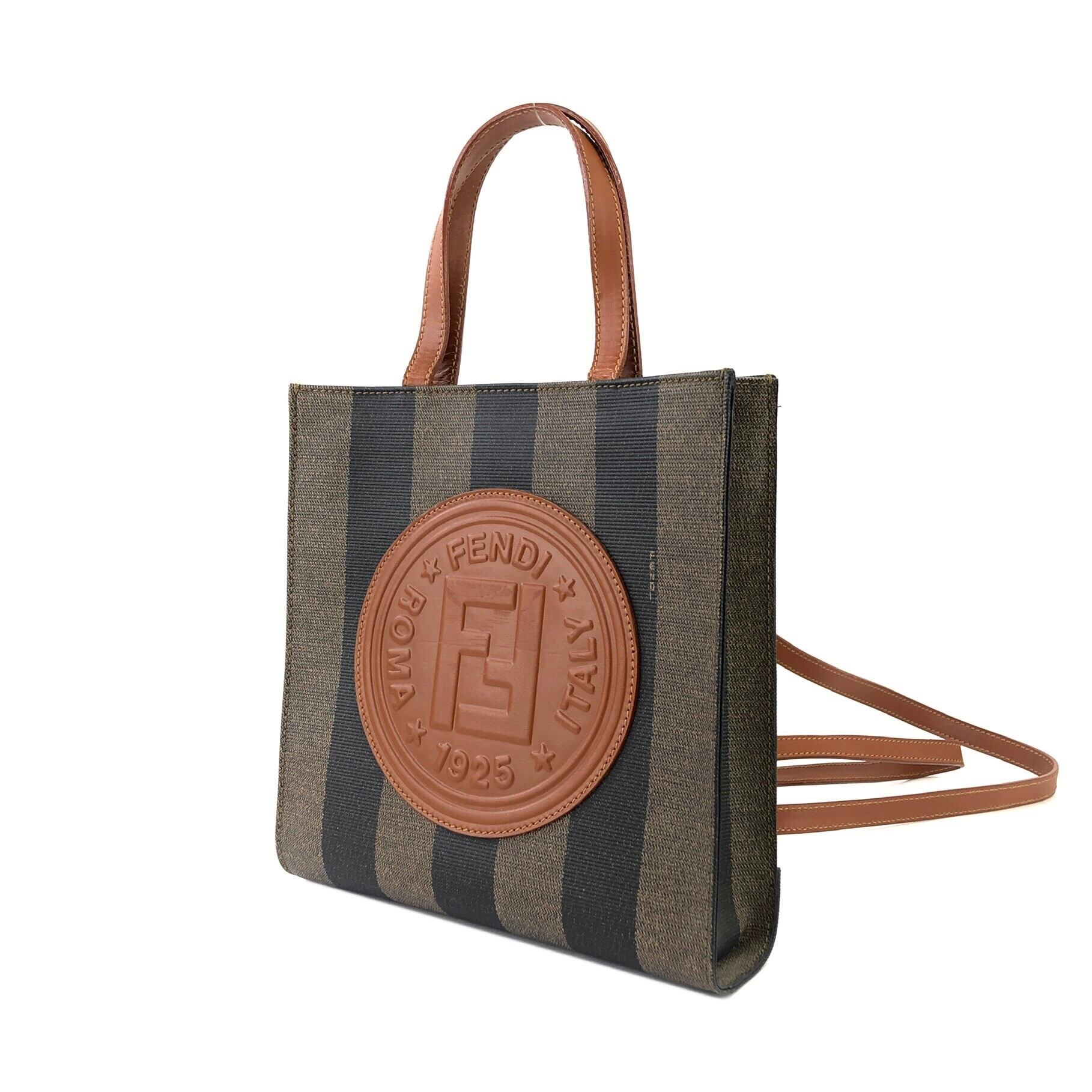 FENDI フェンディ ペカン柄 ビッグロゴ PVC×レザー 2WAY ハンドバッグ