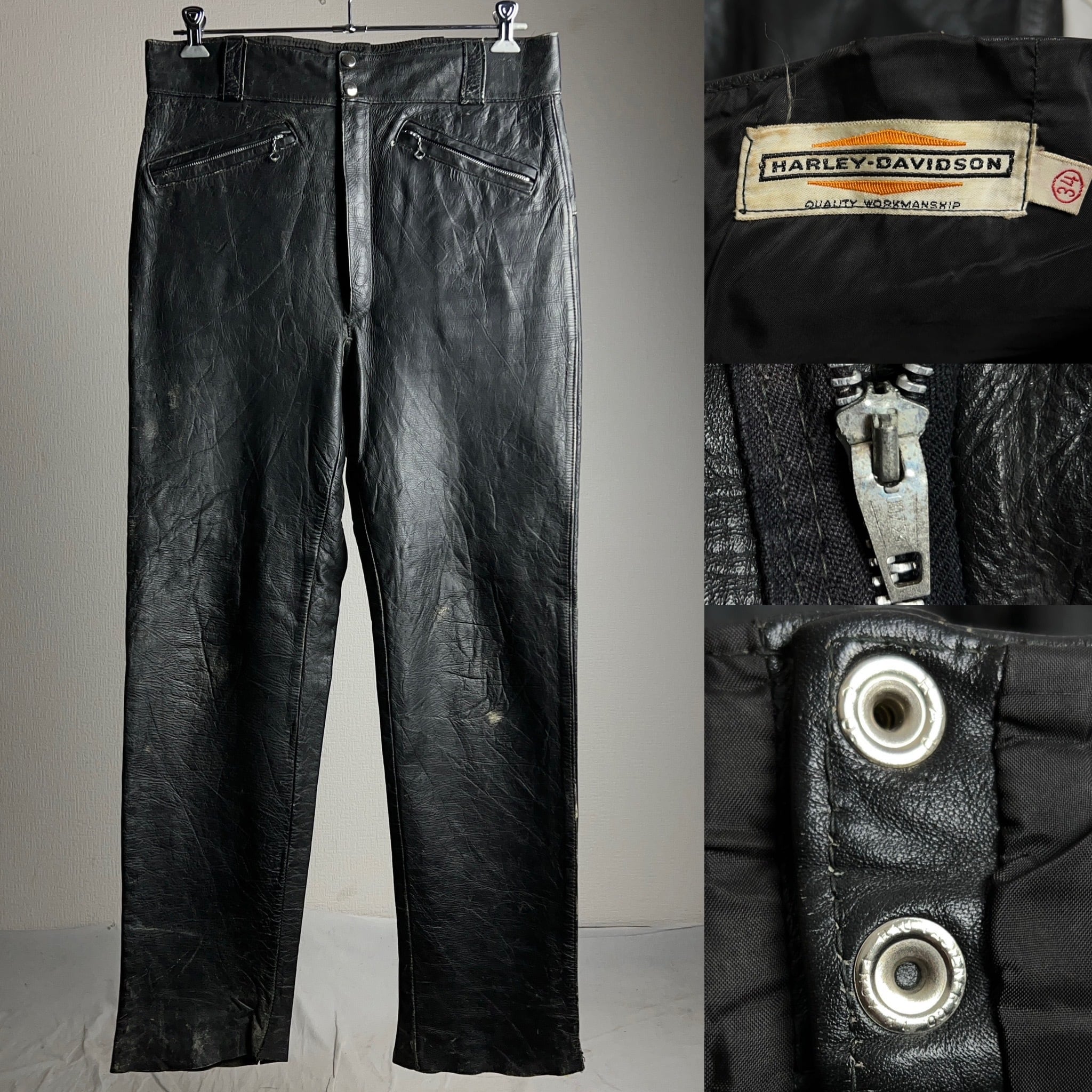 60's HARLEY-DAVIDSON Leather Pants Black SIZE 34 60年代 ハーレー