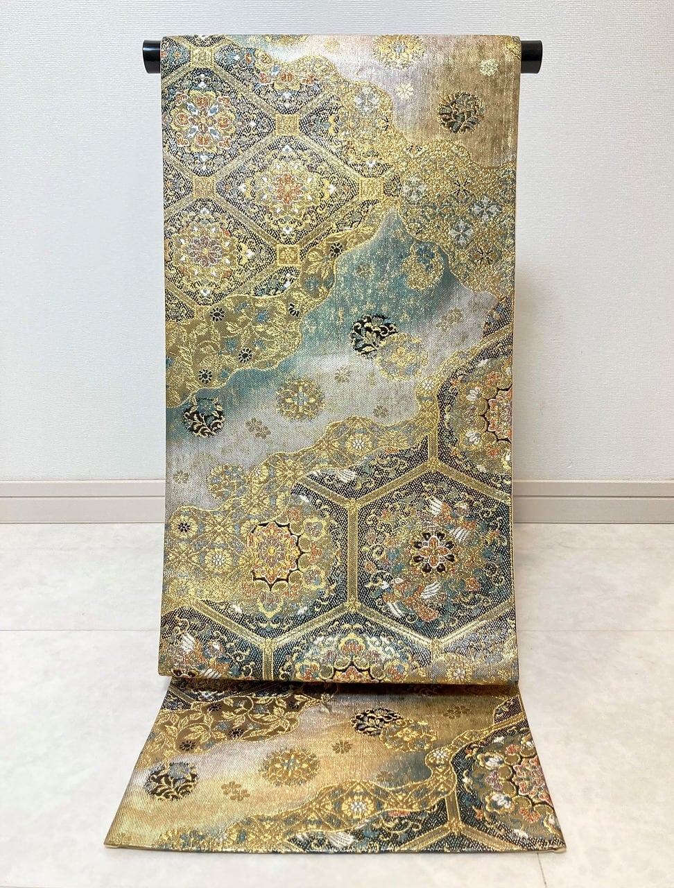 唐織り 宝相華 華紋 鳳凰 袋帯 正絹 唐花 金糸 緑 黒 507 | kimono Re