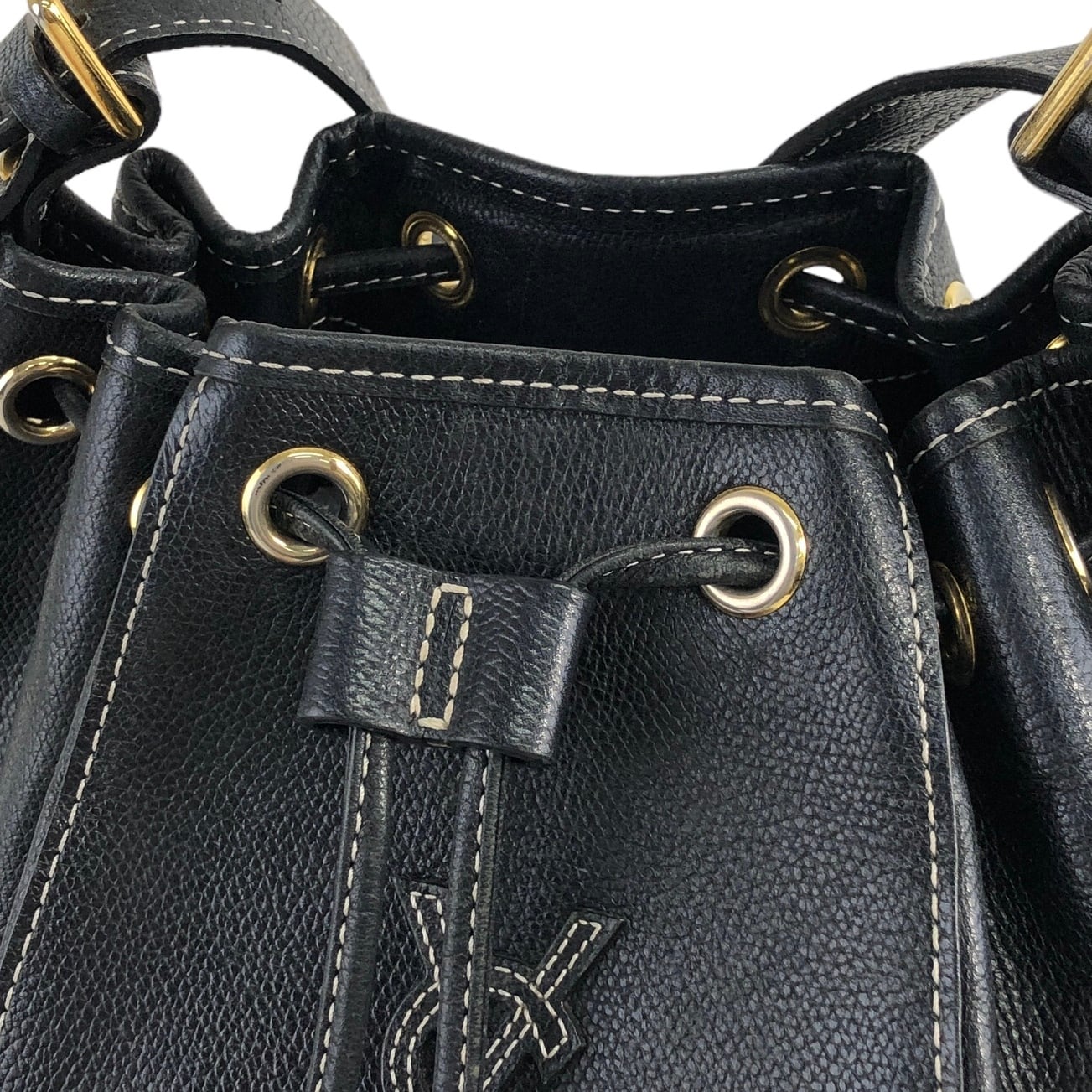 Yves Saint Laurent イヴ・サンローラン YSLステッチ レザー 巾着