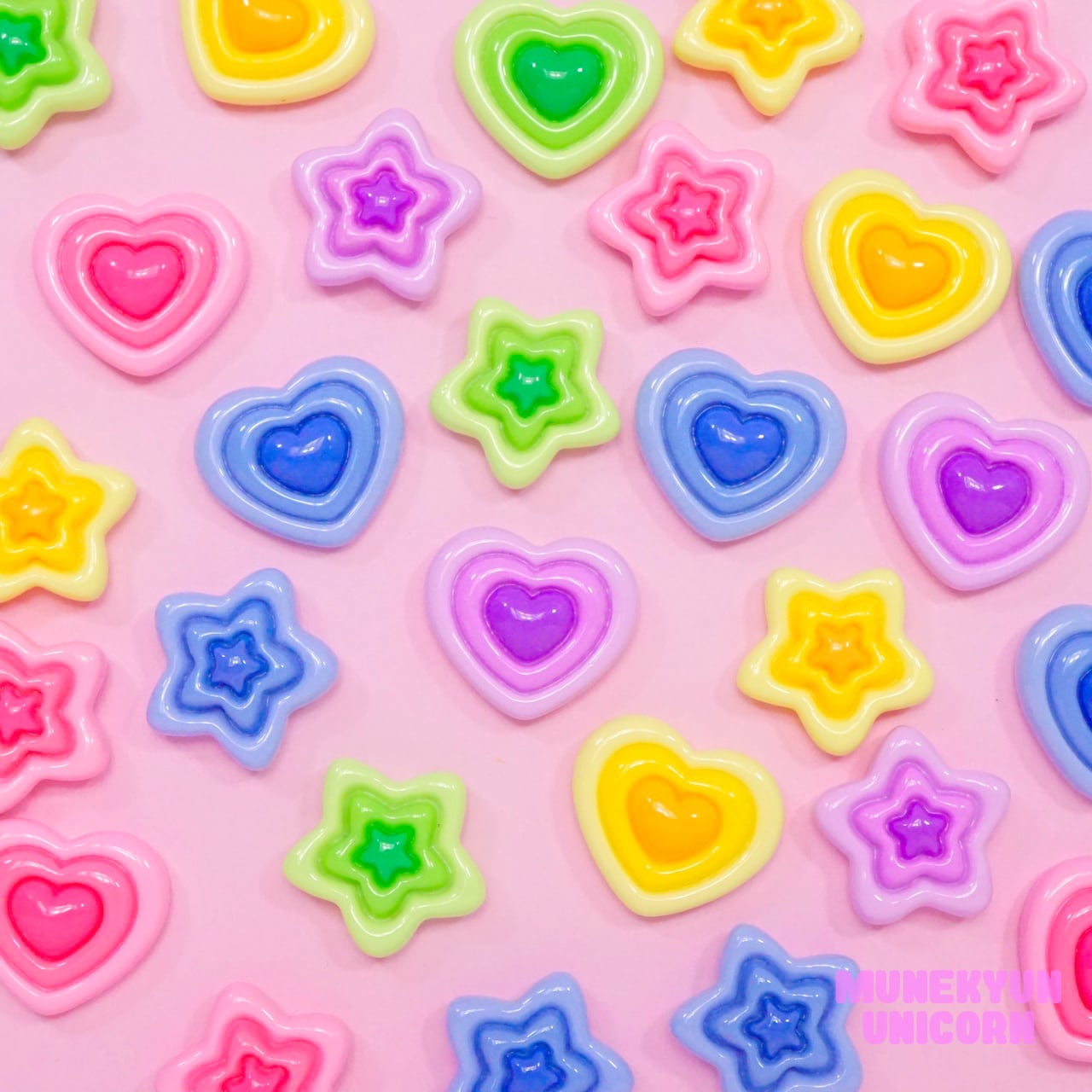 D581【2個】 カラフルスター＆ハート デコパーツ 【10種展開