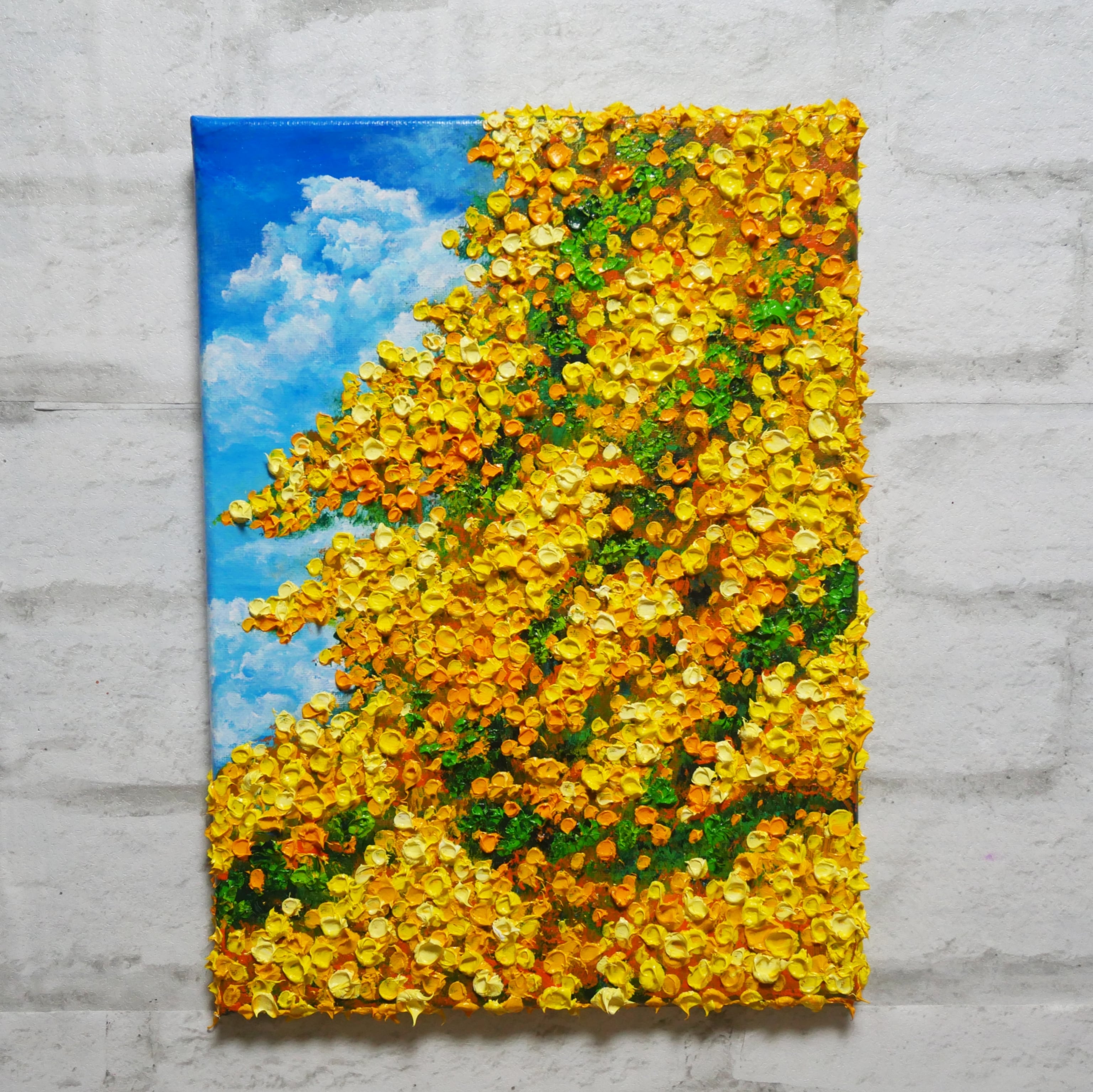 油絵 油彩 油彩画 絵 絵画【青空のミモザ】F4号 | HIROSHI1990