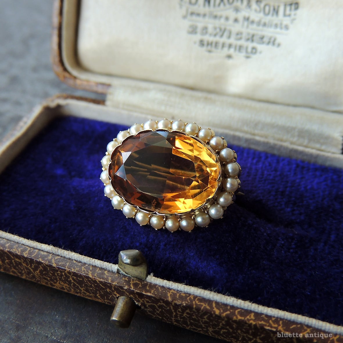 英国アンティークジュエリー 15ctゴールド 天然シトリン 真珠 レース