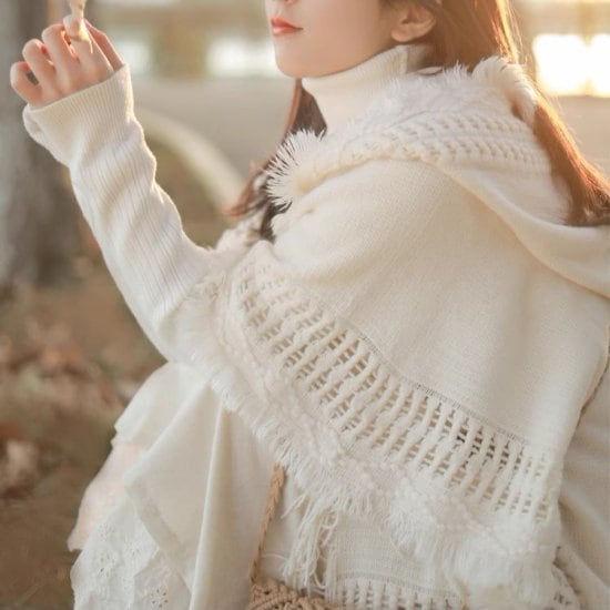 ポンチョ レディース マント ショール フード付き ニット ボヘミアン