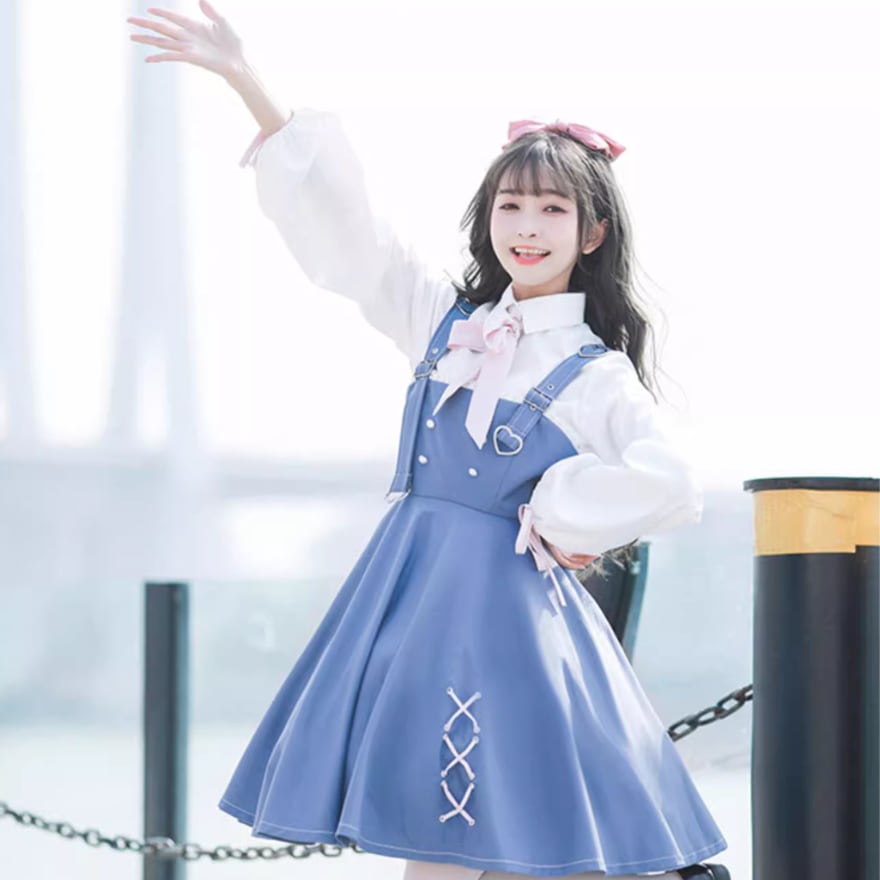 ソフトロリータ セットアップ ブラウス ジャンパースカート 編み上げ