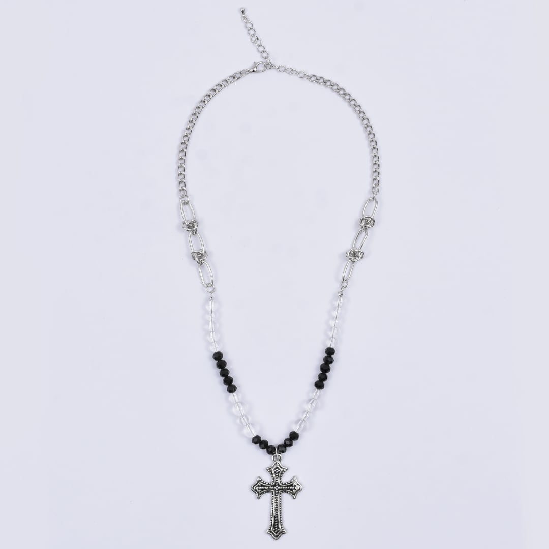 クリア×ブラックビーズ クロスネックレス | VOLCAN&APHRODITE