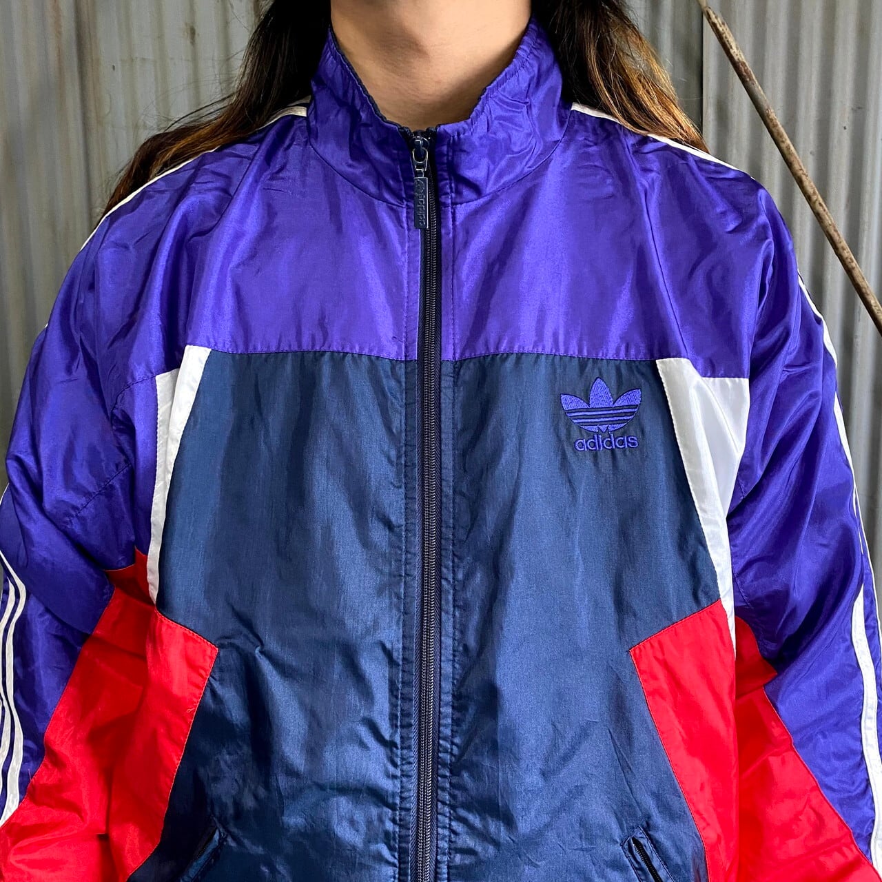 90年代 adidas アディダストレフォイルロゴ刺繍 ナイロンジャケット