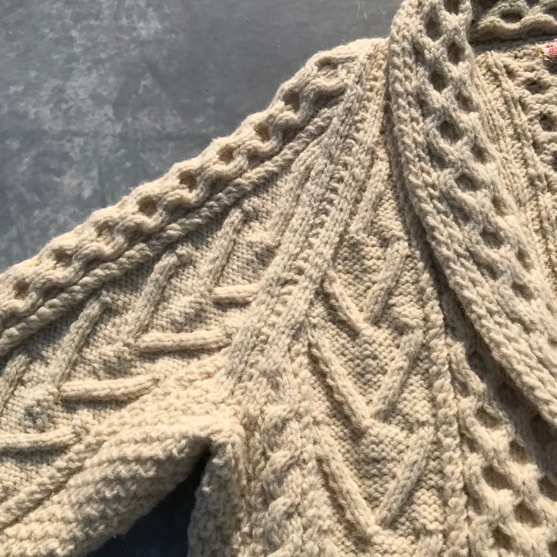 60's 70's アランニットカーディガン HAND KNIT フィッシャーマン 生成