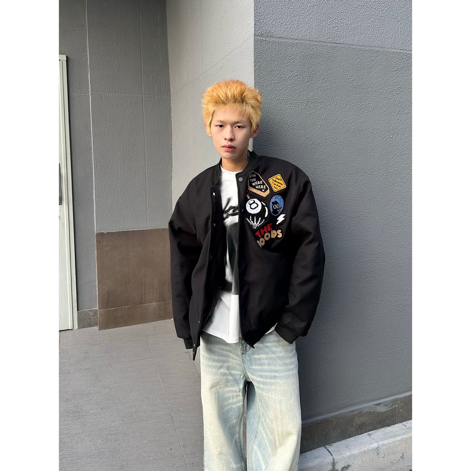 暖かさUP】ブラック8刺繍 中綿スタジャン T1398 | wshot