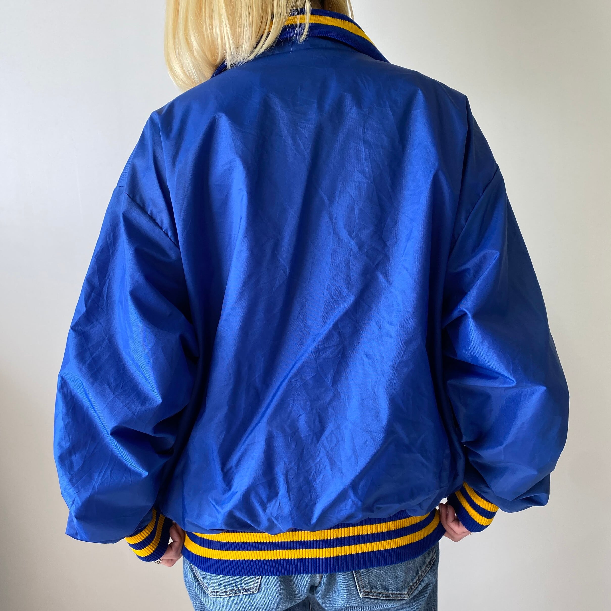 USA製 80年代 DeLONG デロング ワッペン ナイロンスタジャン メンズXL