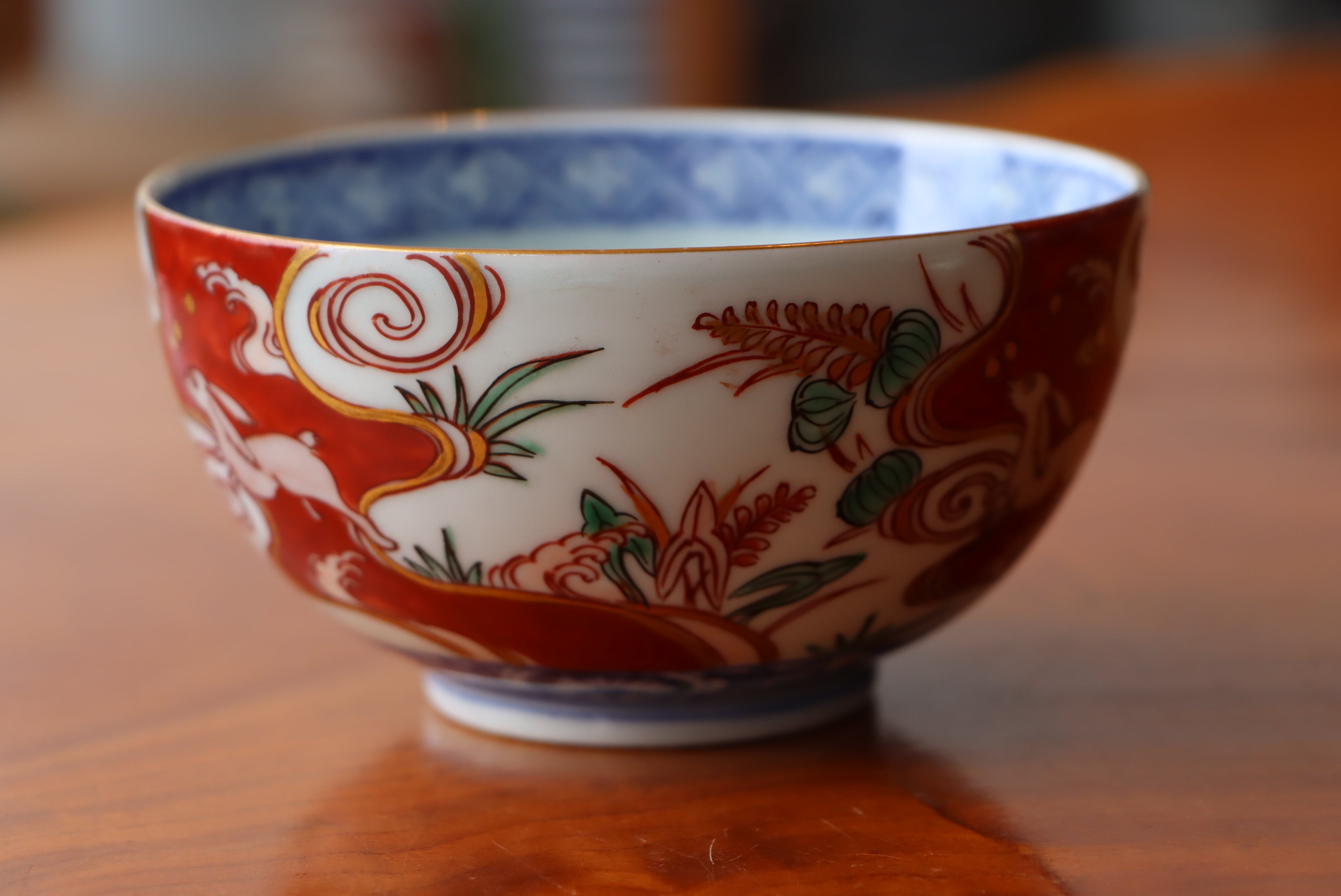 古伊万里 色絵蓋茶碗 五客 太宣年成 花鳥 錦手 染錦 赤絵 金彩 CK61 古