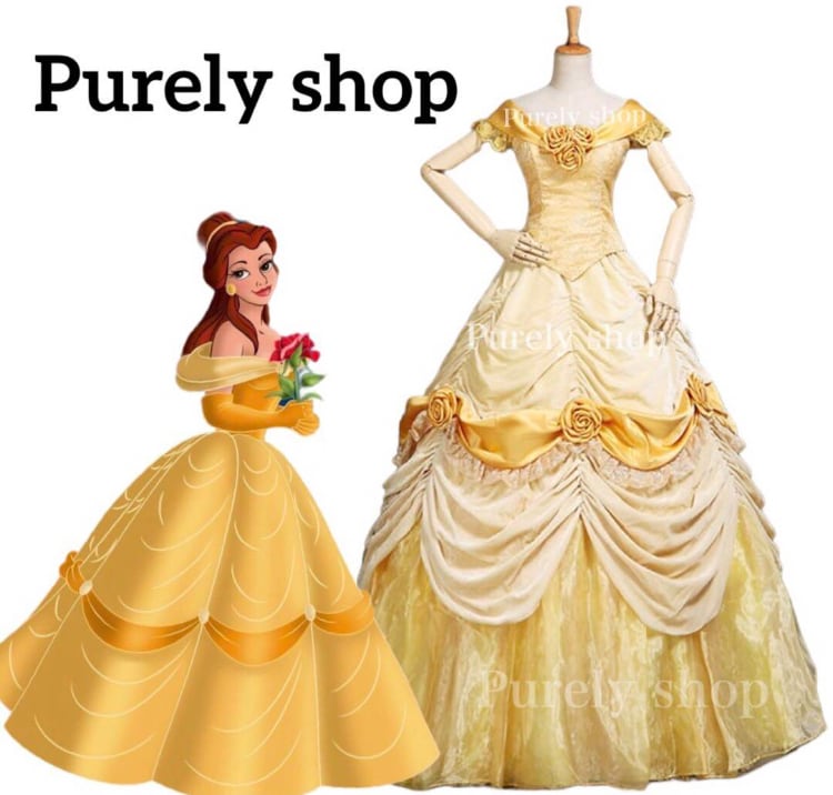 ディズニー 美女と野獣 ベル アニメ版 豪華 イエロードレス コスプレ D