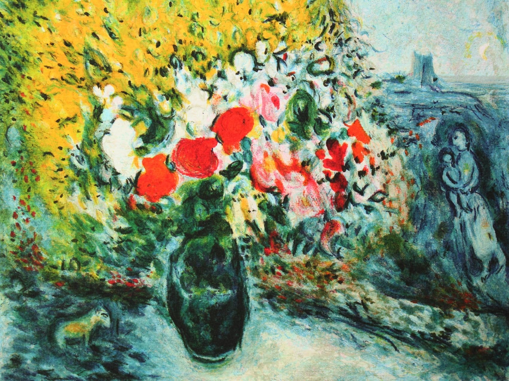 マルク シャガール絵画「黄色い花束と鶏」額縁4色選択可能 作品証明書