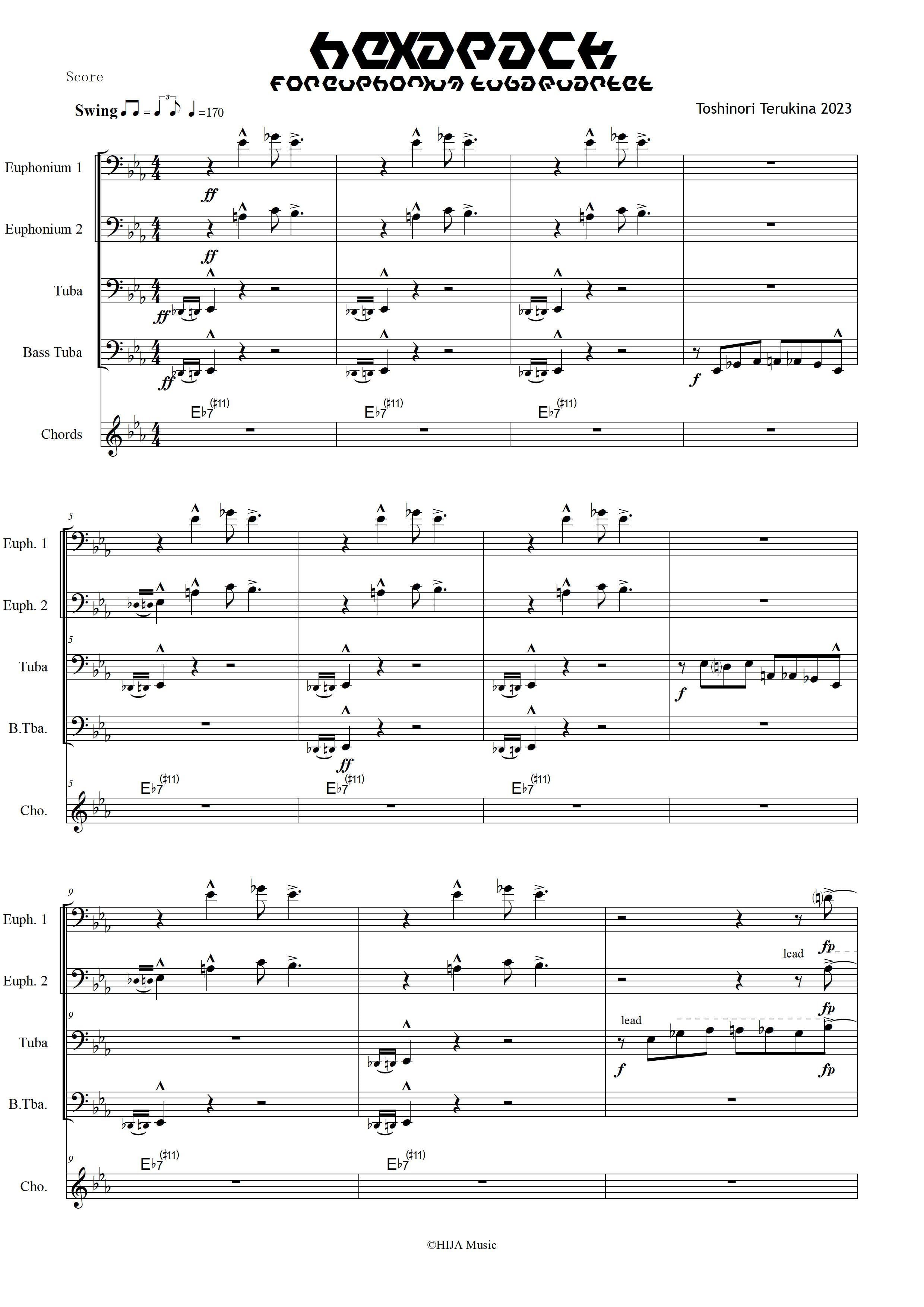 ユーフォニアム＆チューバ4重奏楽譜】HEXAPACK for Euphonium & Tuba