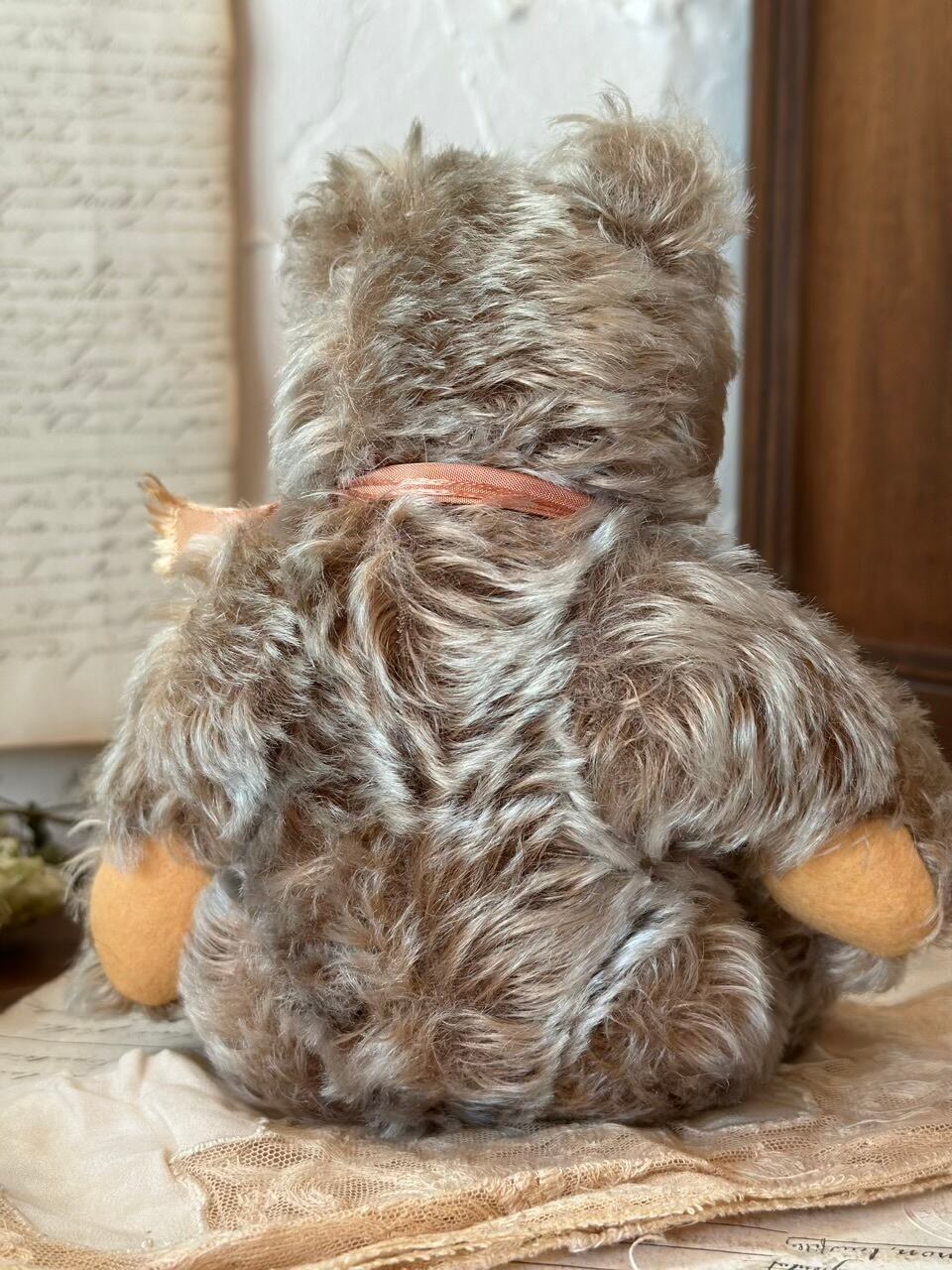 ピンクリボンのオープンマウスベア くま ぬいぐるみ | Brocante de La