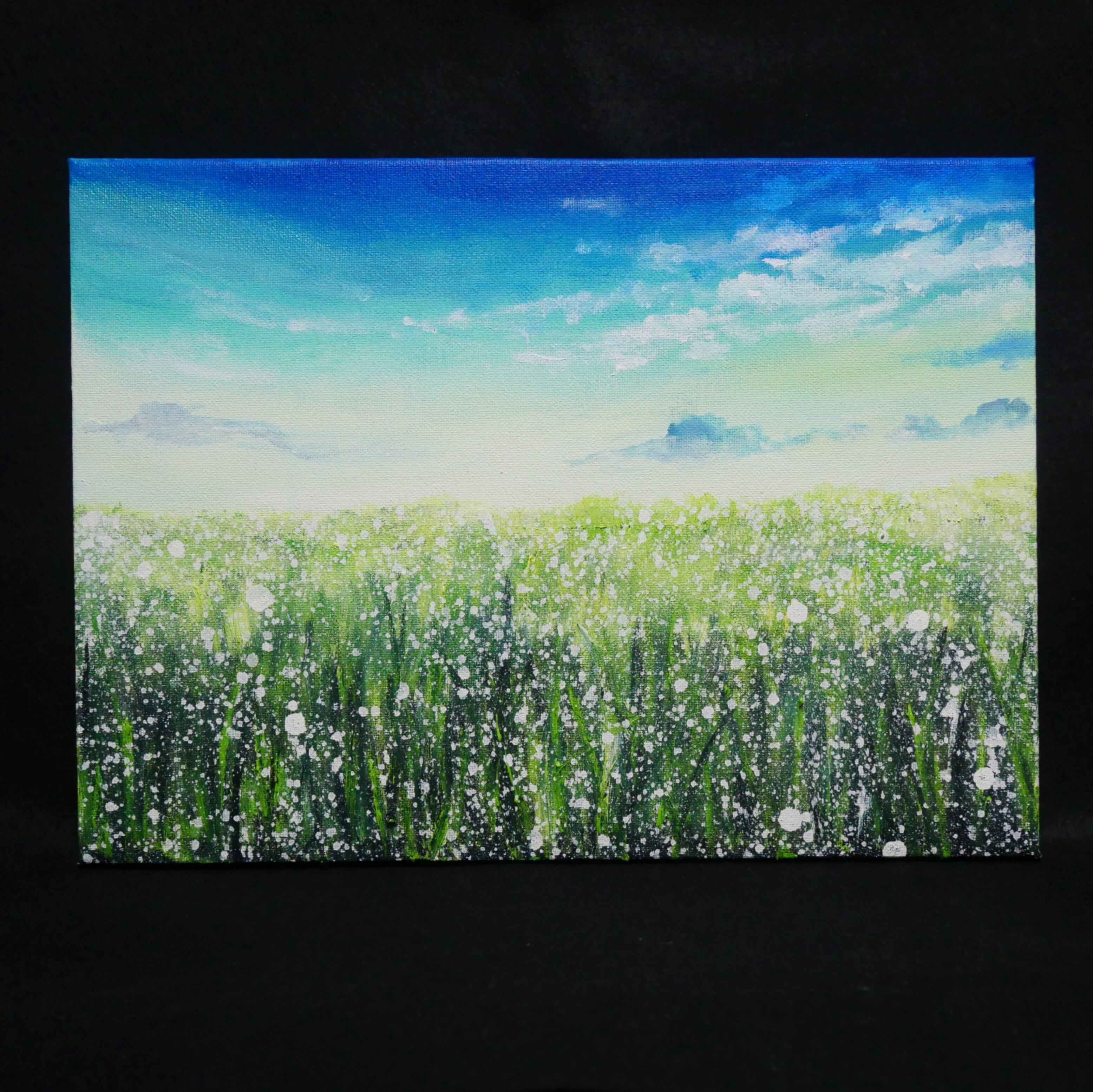 油絵 油彩 油彩画 絵 絵画 【草原に咲く白い花と朝日】 | HIROSHI1990