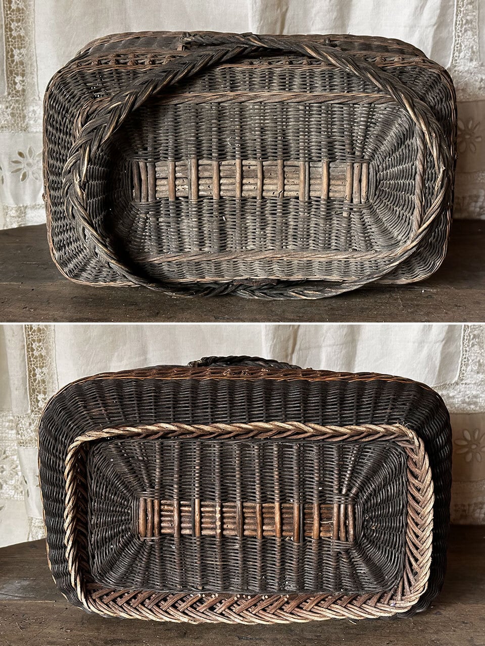 フランス アンティークパニエ バスケット ブラウン 籠 サックド