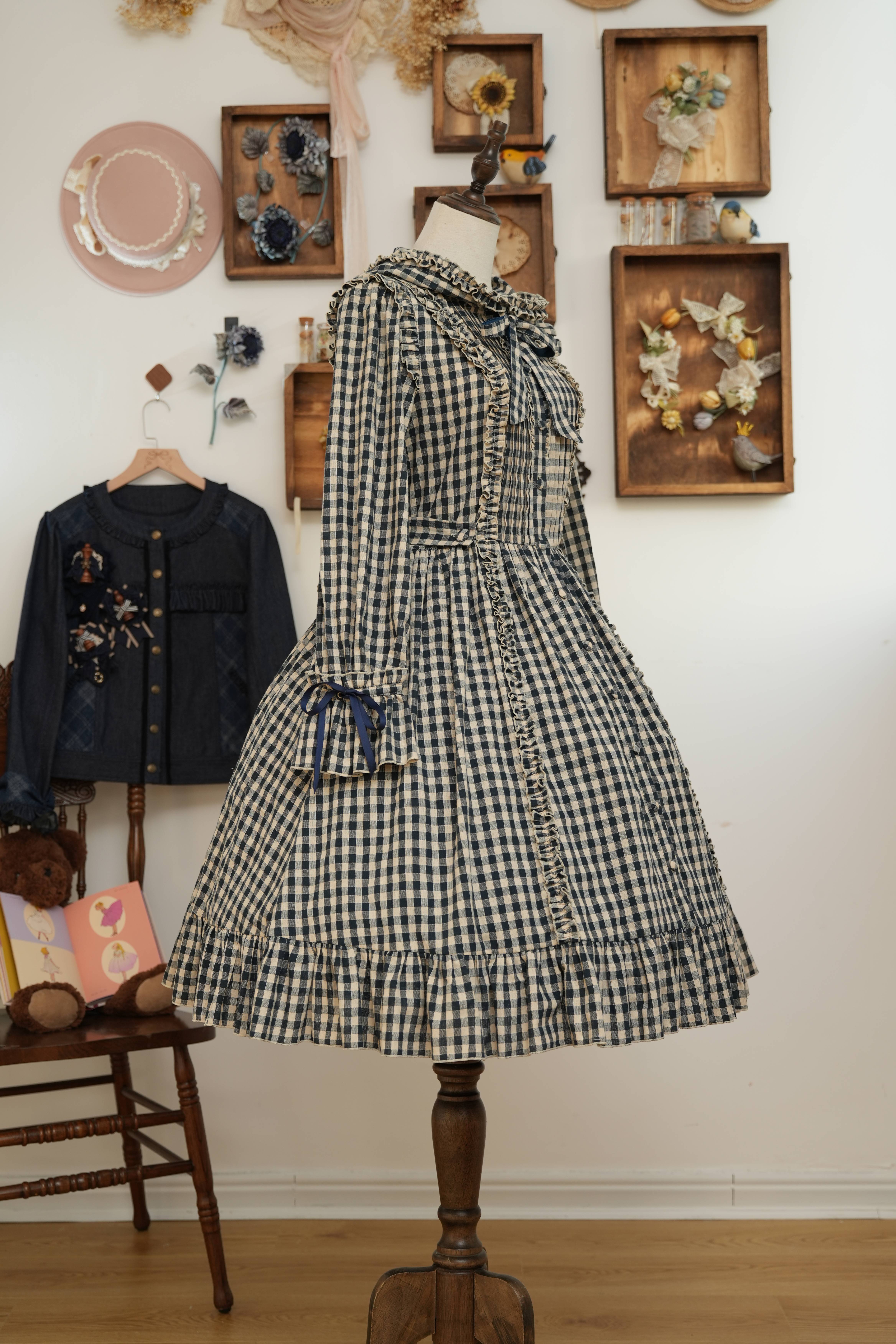 シーソルトマキアート デニムチェック リボンワンピース | HoshibakoWorks
