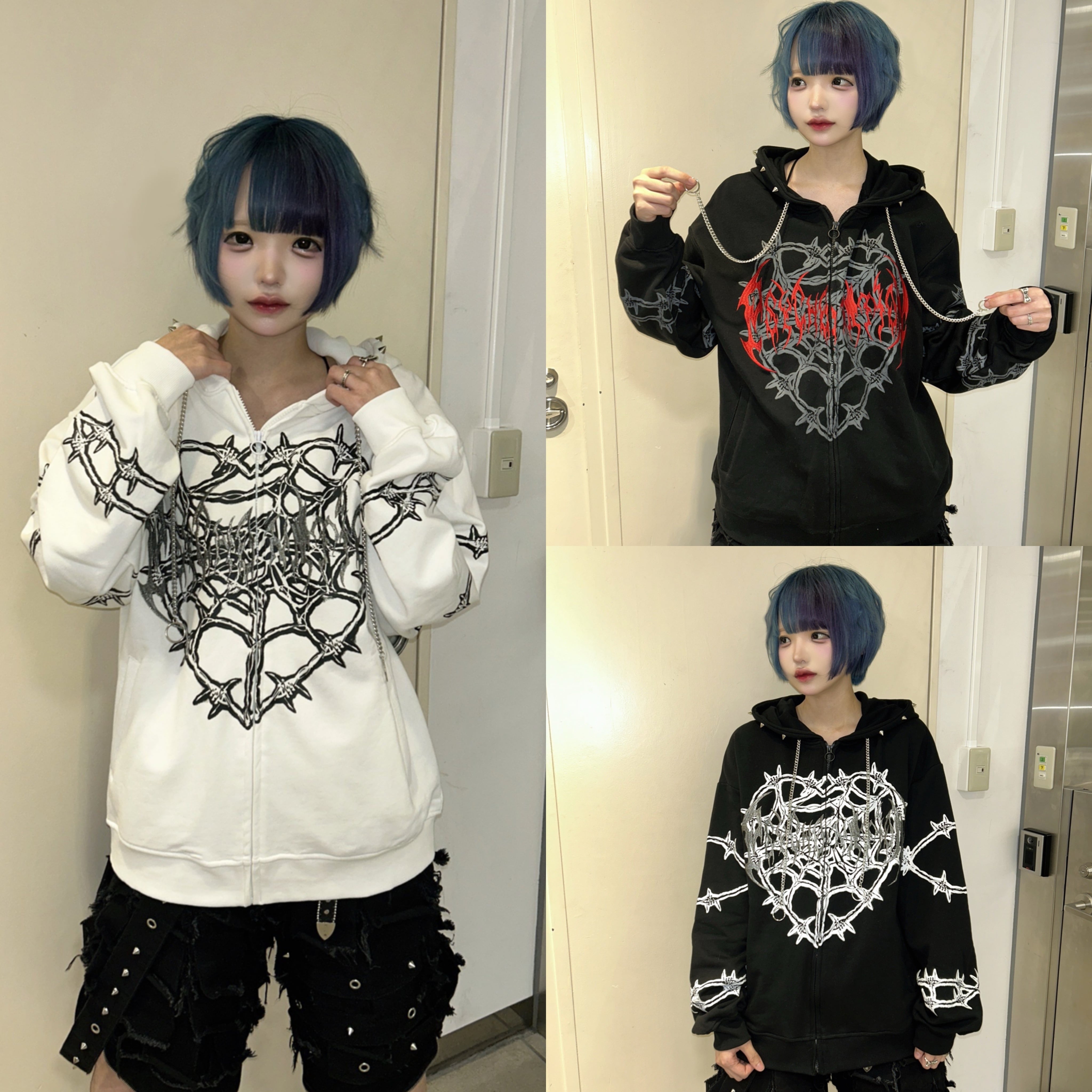 ハートスパイダーZIPパーカー サブカル 地雷 | 韓国系ユニセックス