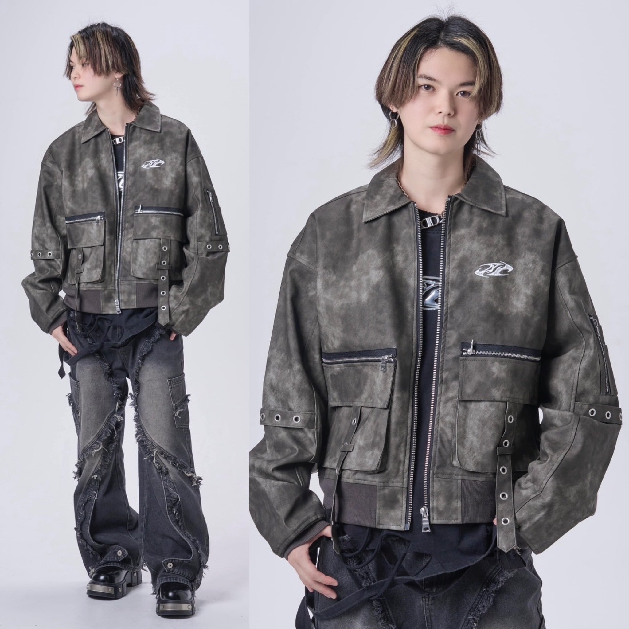 BARCON PUレザーブルゾン グランジ Y2K | 韓国系ユニセックスTHICC