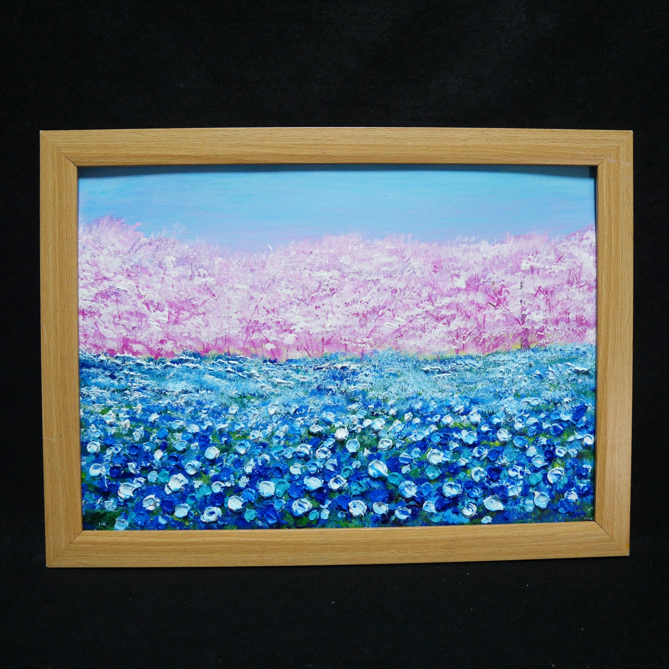 油絵 油彩 油彩画 絵画 絵【ネモフィラとサクラ】 | HIROSHI1990