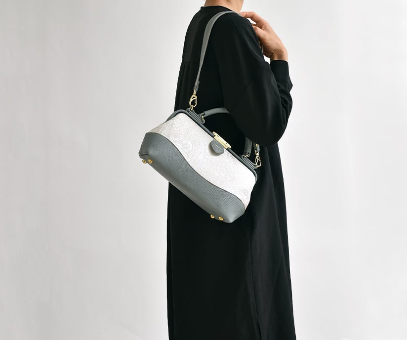 バッグ]ドクターバッグ 本場奄美大島紬×本革 和洋兼用バッグ 本泥染め