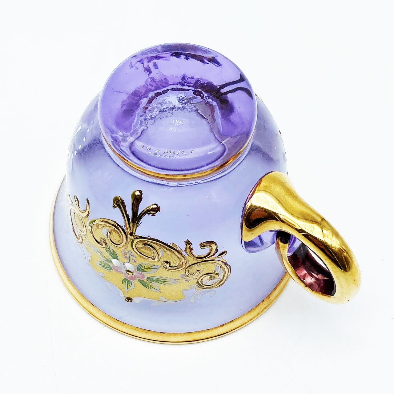 ベネチアングラス ムラノ イタリア カップ＆ソーサー ラベンダー 金彩