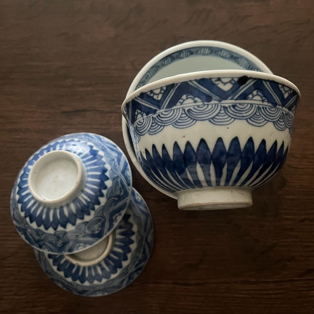 江戸幕末期】伊万里染付幾何学紋様蓋物碗 2客 | 古美術 希 のぞみ