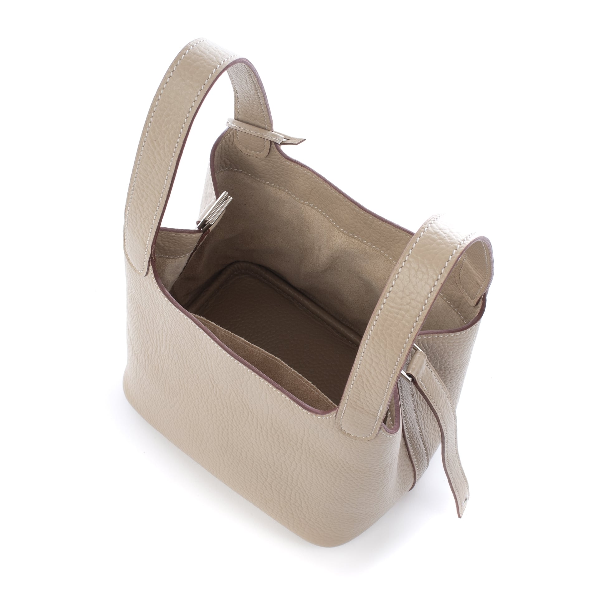 本革 キューブバッグ PMサイズ グレージュ 白ステッチ | バンコク