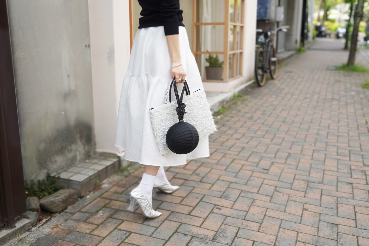 BIBI bag. “MIDDLE” tweed Dot ribbon | B I B I soeurs. OFFICIAL