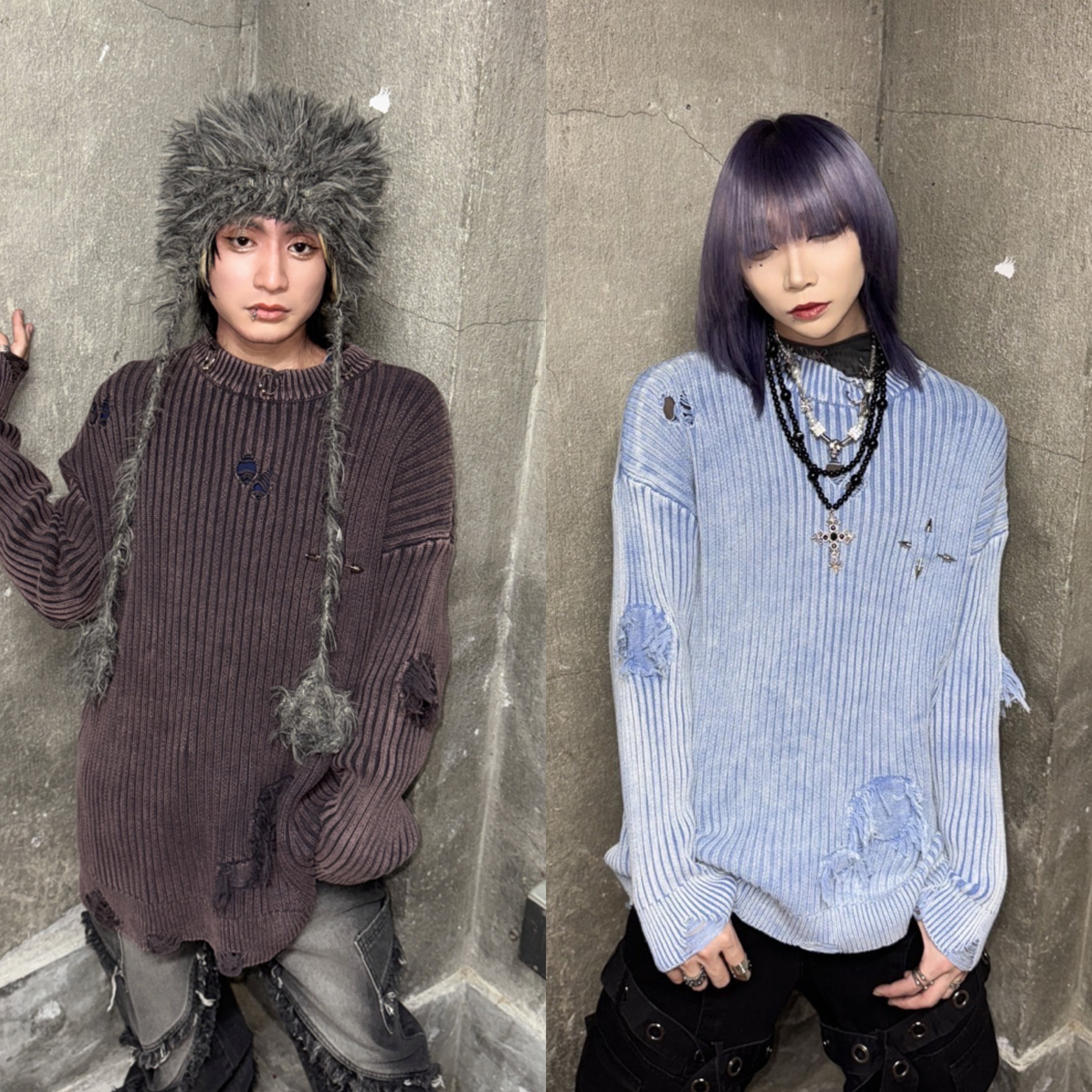 PSYNYXX ダメージメタルニット グランジ サブカル サブスト | 韓国系