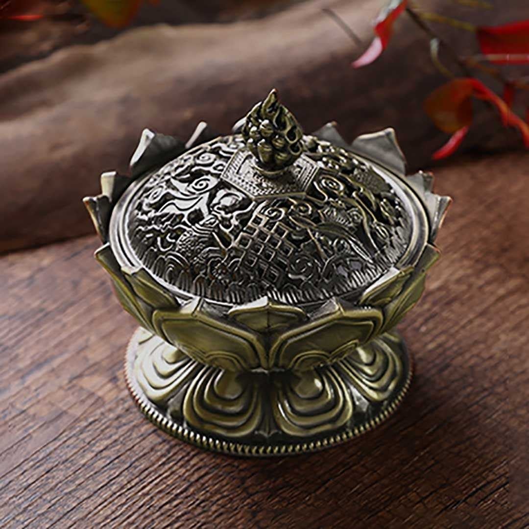 香炉 極楽浄土 -仙人蓮華- お香 蓮の花 ブロンズ 蓮華 風水 開運 線香