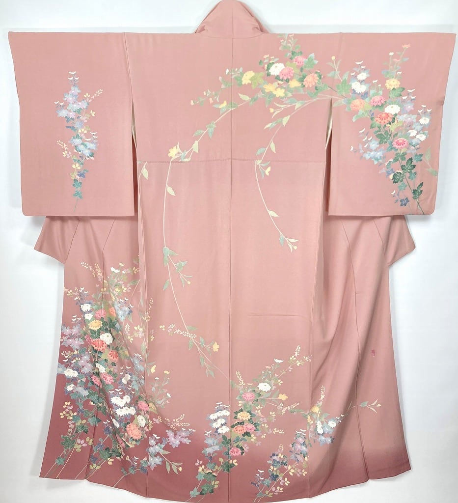 京加賀友禅 一梗 やまと誂製 訪問着 花柄 正絹 御所染 ピンク 紫 990