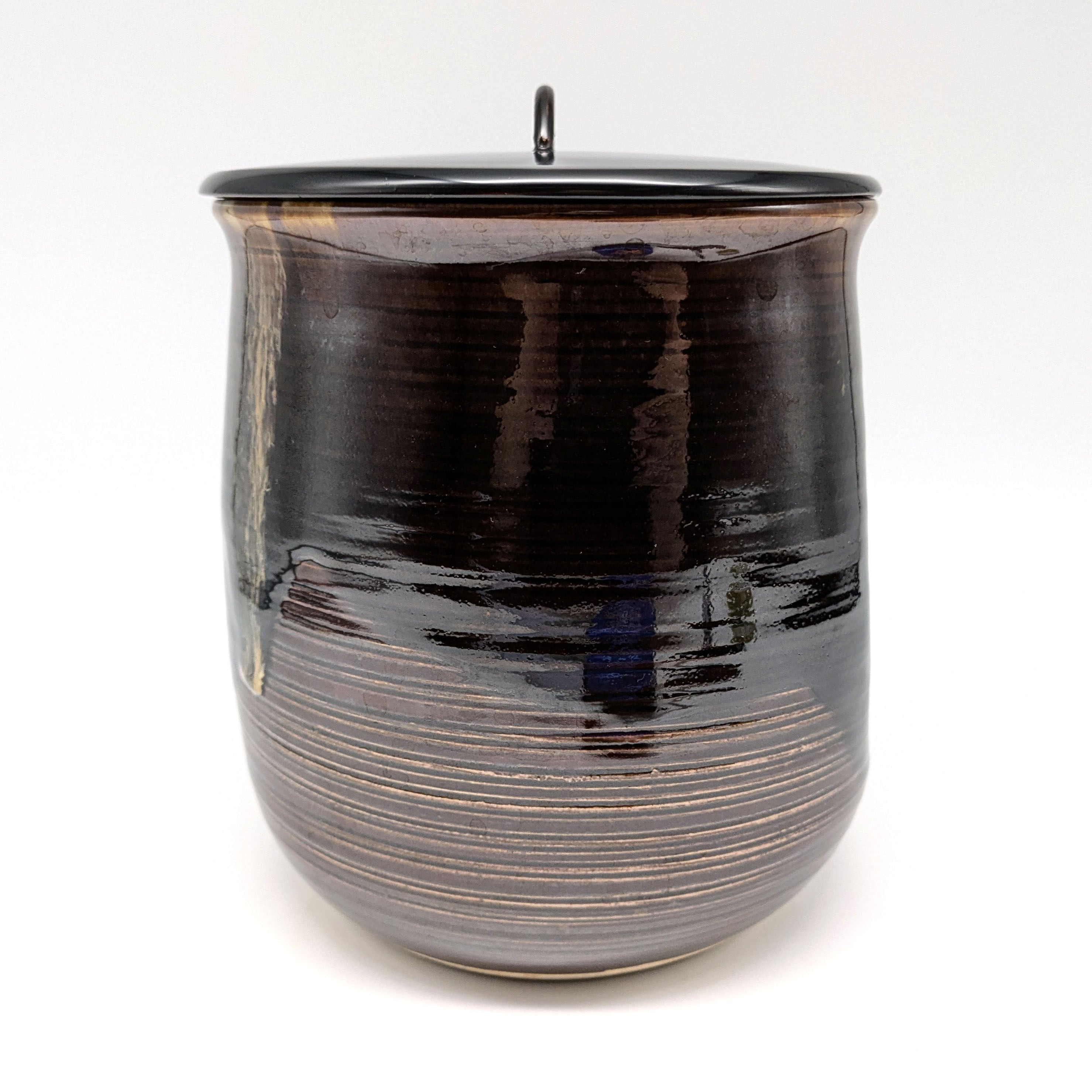 高取焼・青柳翠峰・半月水指・塗蓋付・茶道具・No.240721-14・梱包