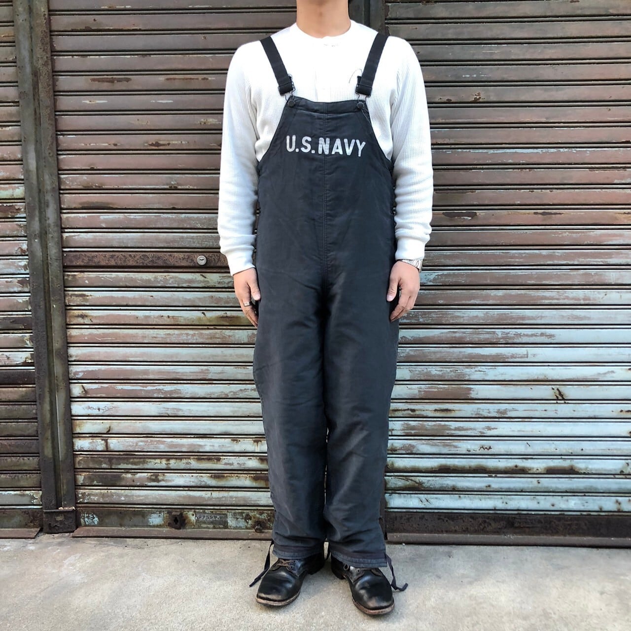 美品 40s 米軍 実物 デッキパンツ フック型 USN オーバーオール