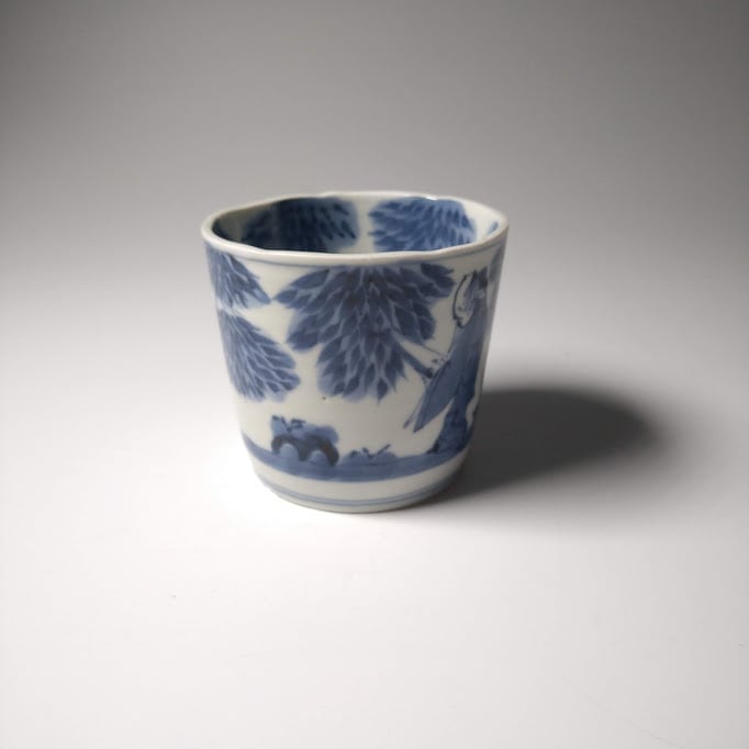 古伊万里 竹林の七賢図 染付 蕎麦猪口 そば猪口 見込みに竹林文 蛇の目