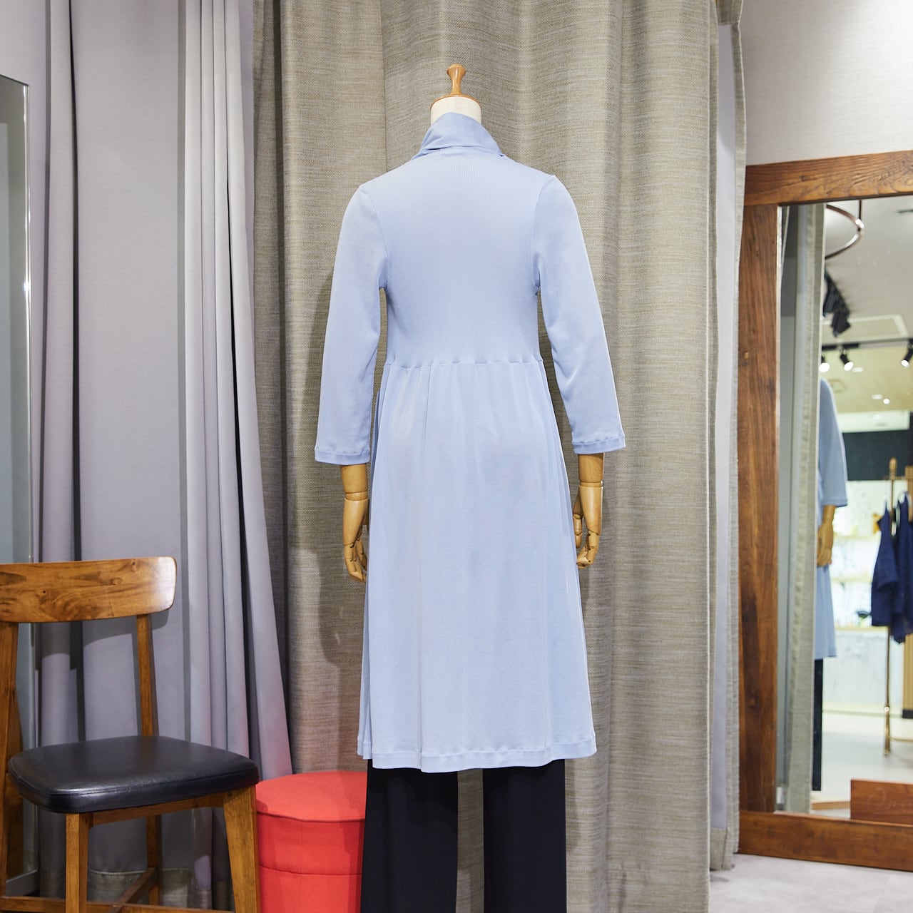 カーディガン/ロングカーディガン/七分袖/細リブ×平編み/春夏＜アクア